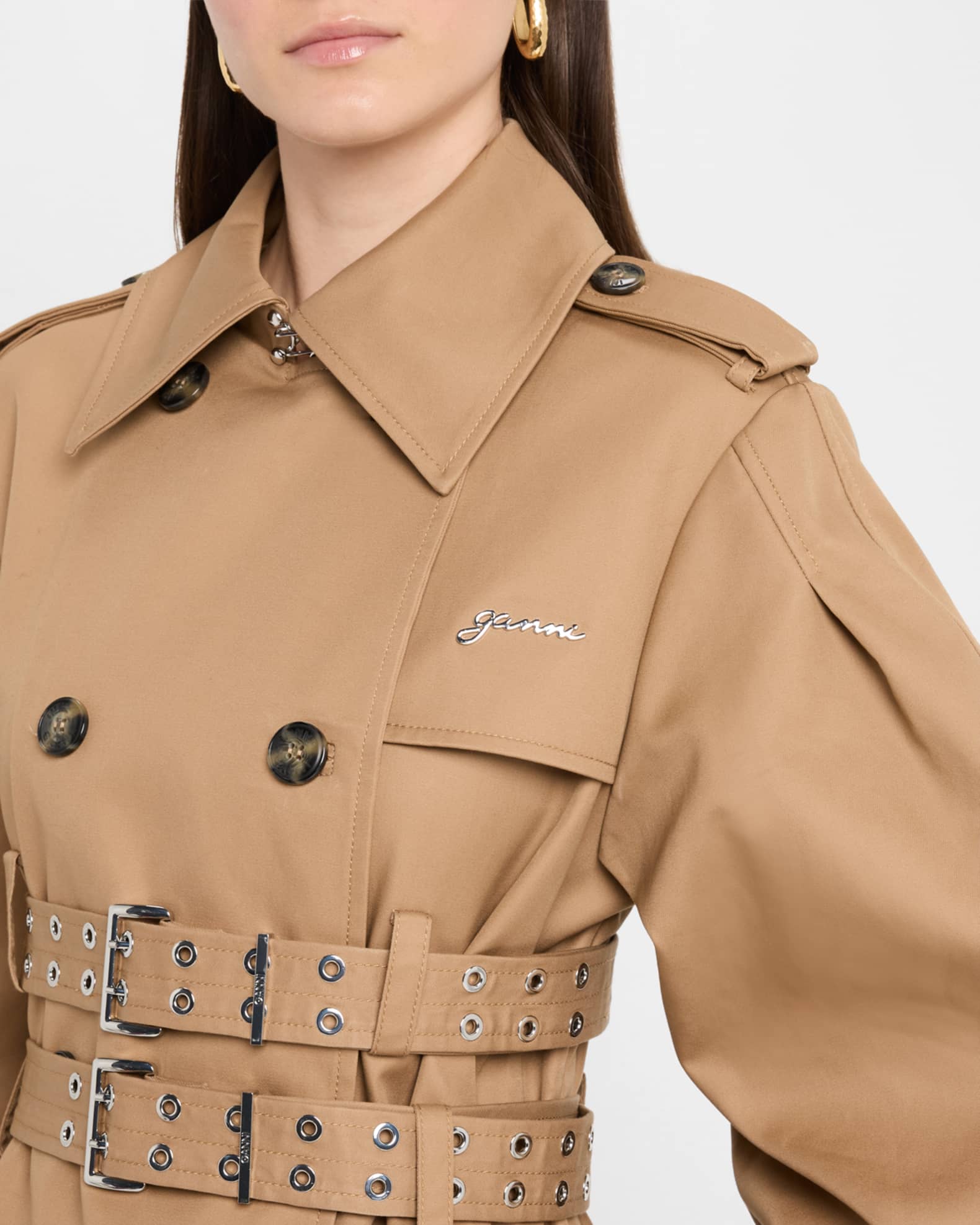 Ganni Bonded Cotton Trench Coat | Neiman Marcus