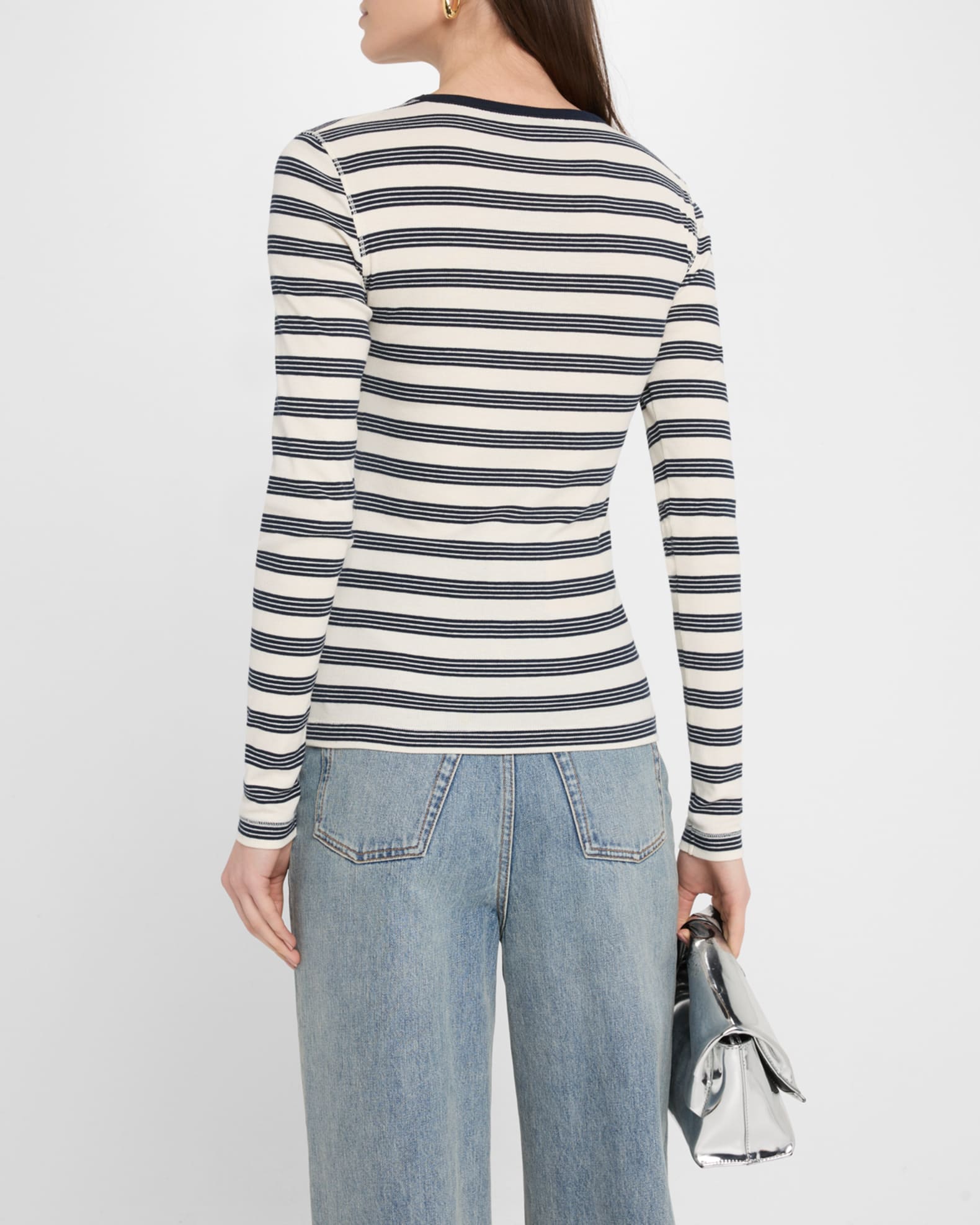 Ganni Stripe Soft Cotton Long Sleeve T-Shirt | Neiman Marcus