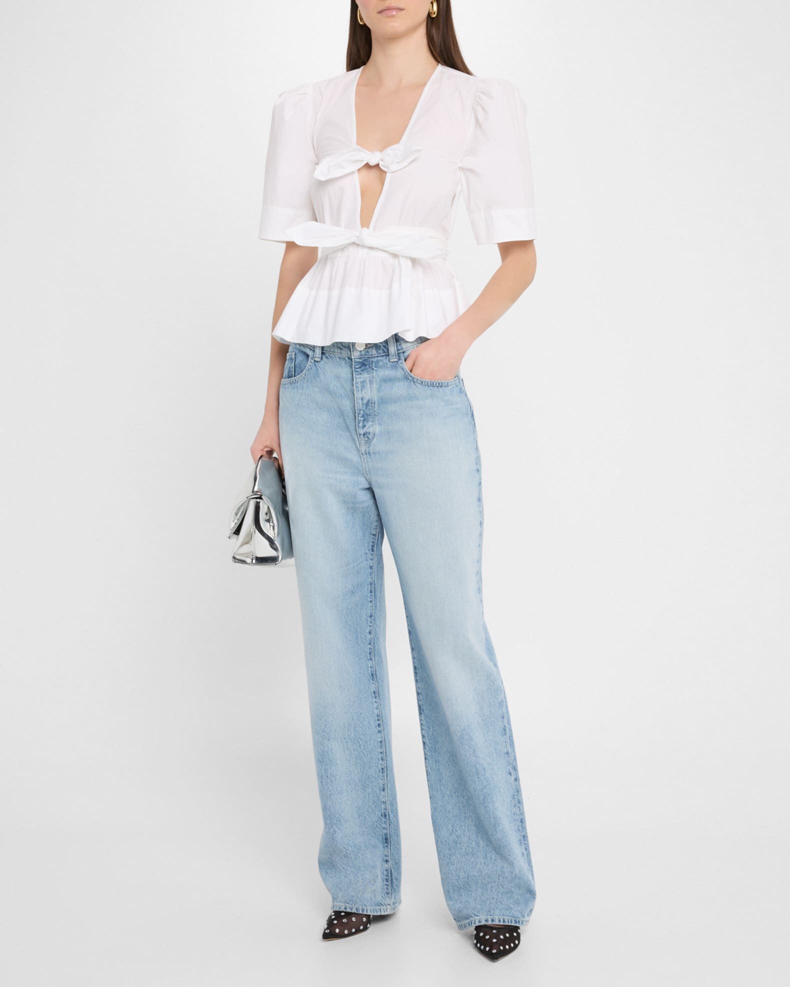 Stretch Cotton Tie-Front Blouse 1