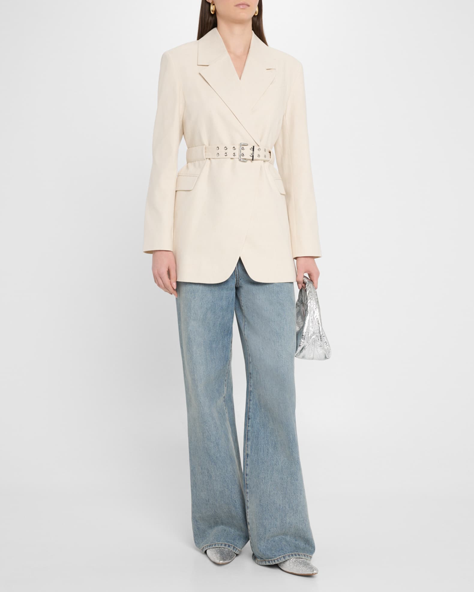 Belted Cotton Melange Blazer 1