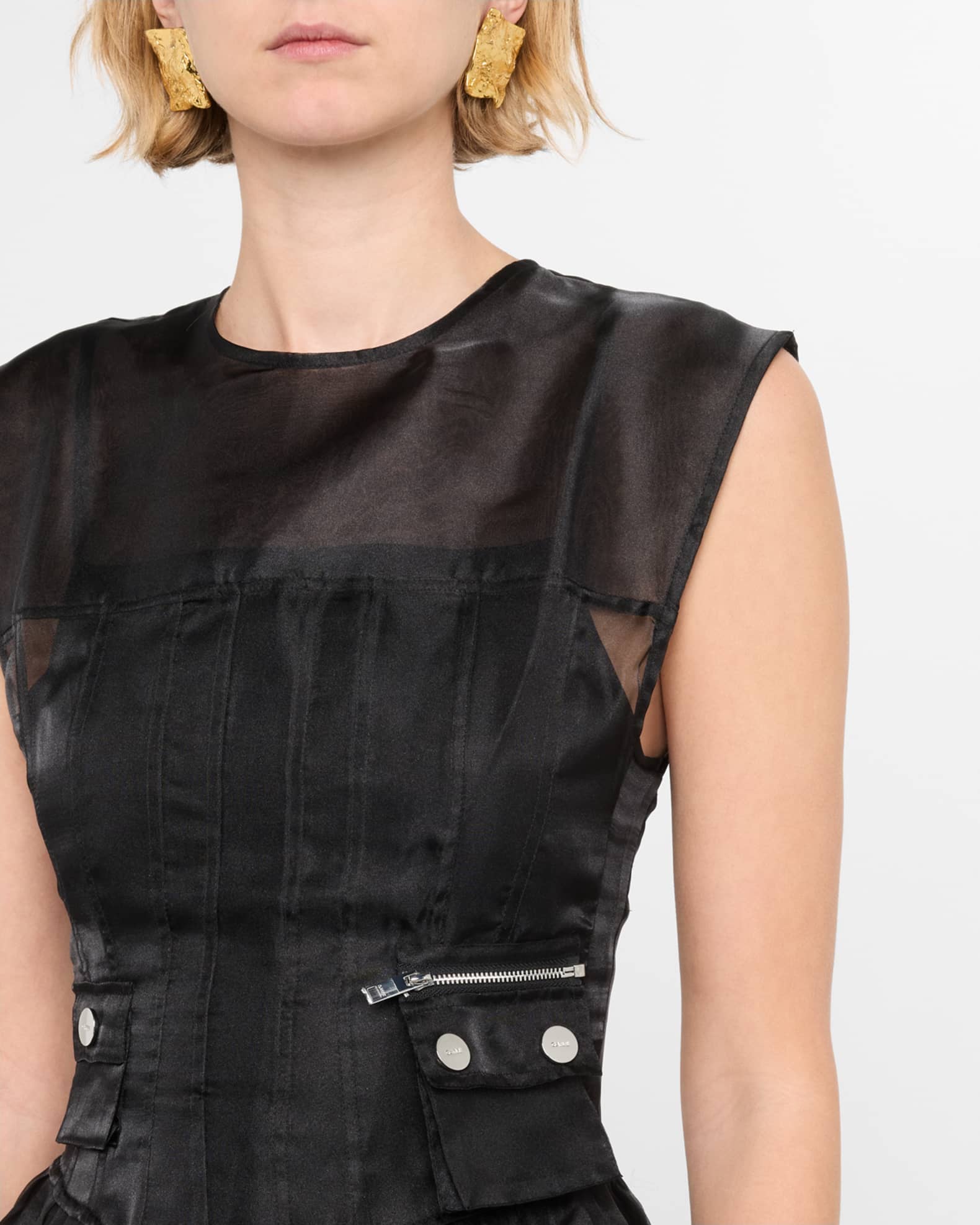 Ganni Technical Organza Corset Midi Dress | Neiman Marcus Ganni Technical Organza Corset Midi Dress | Neiman Marcus