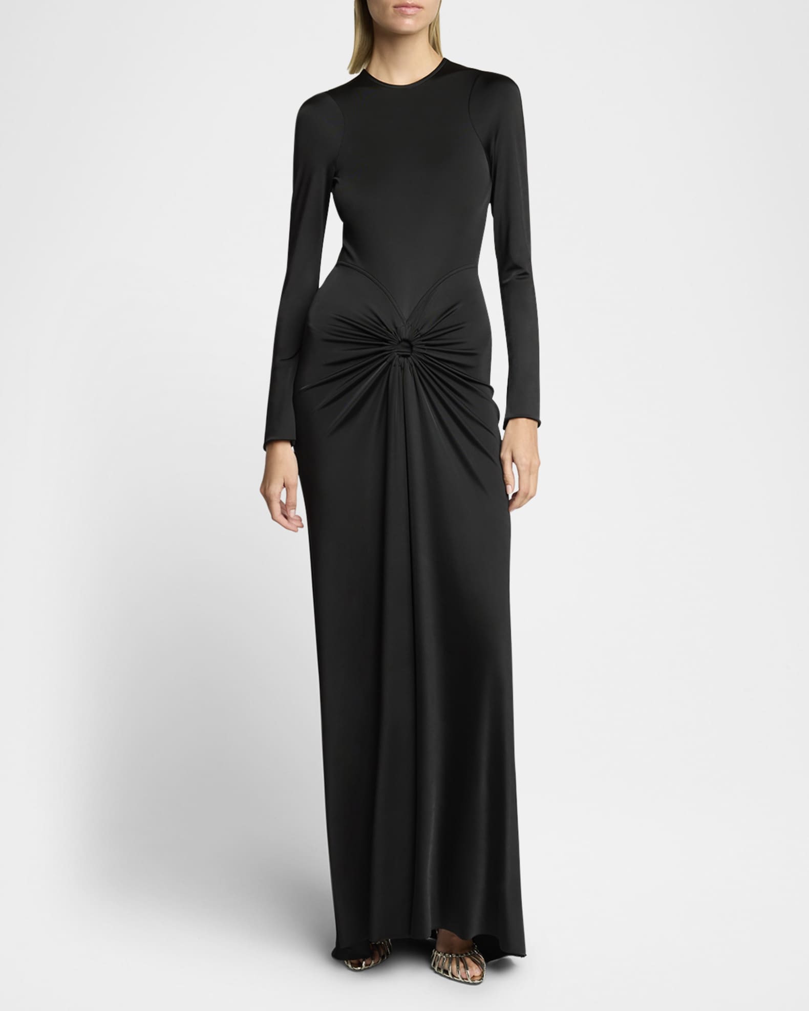 Victoria Beckham Long Sleeve Gathered Midi Dress in Black Size 8 UK