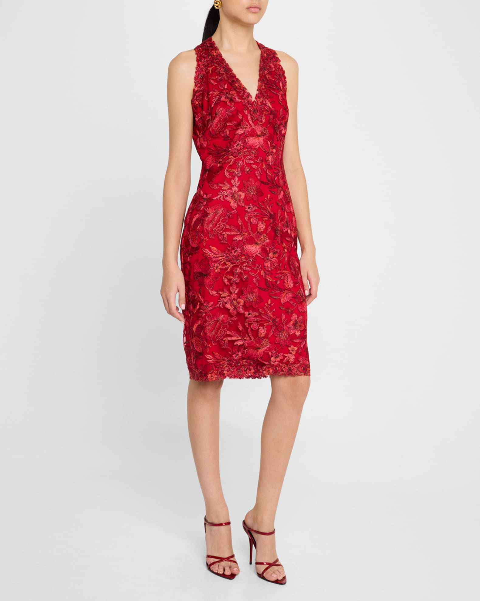 tadashi shoji embroidered sheath dress Tadashi Shoji Women's Beacon Belted Embroidered Illusion Gown main image 1