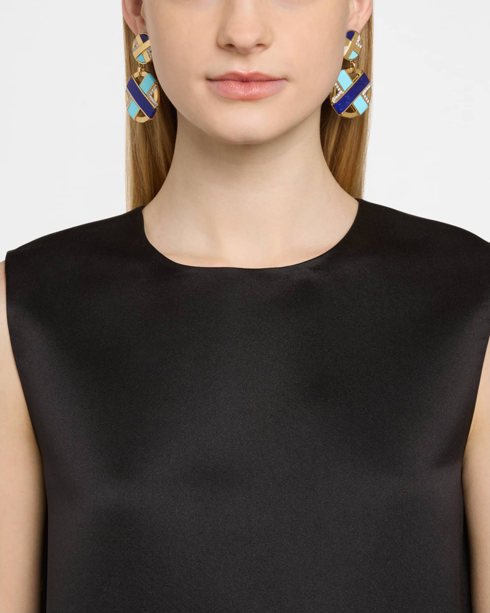 18K XO Earrings with Diamonds, Turquoise and Lapis 1
