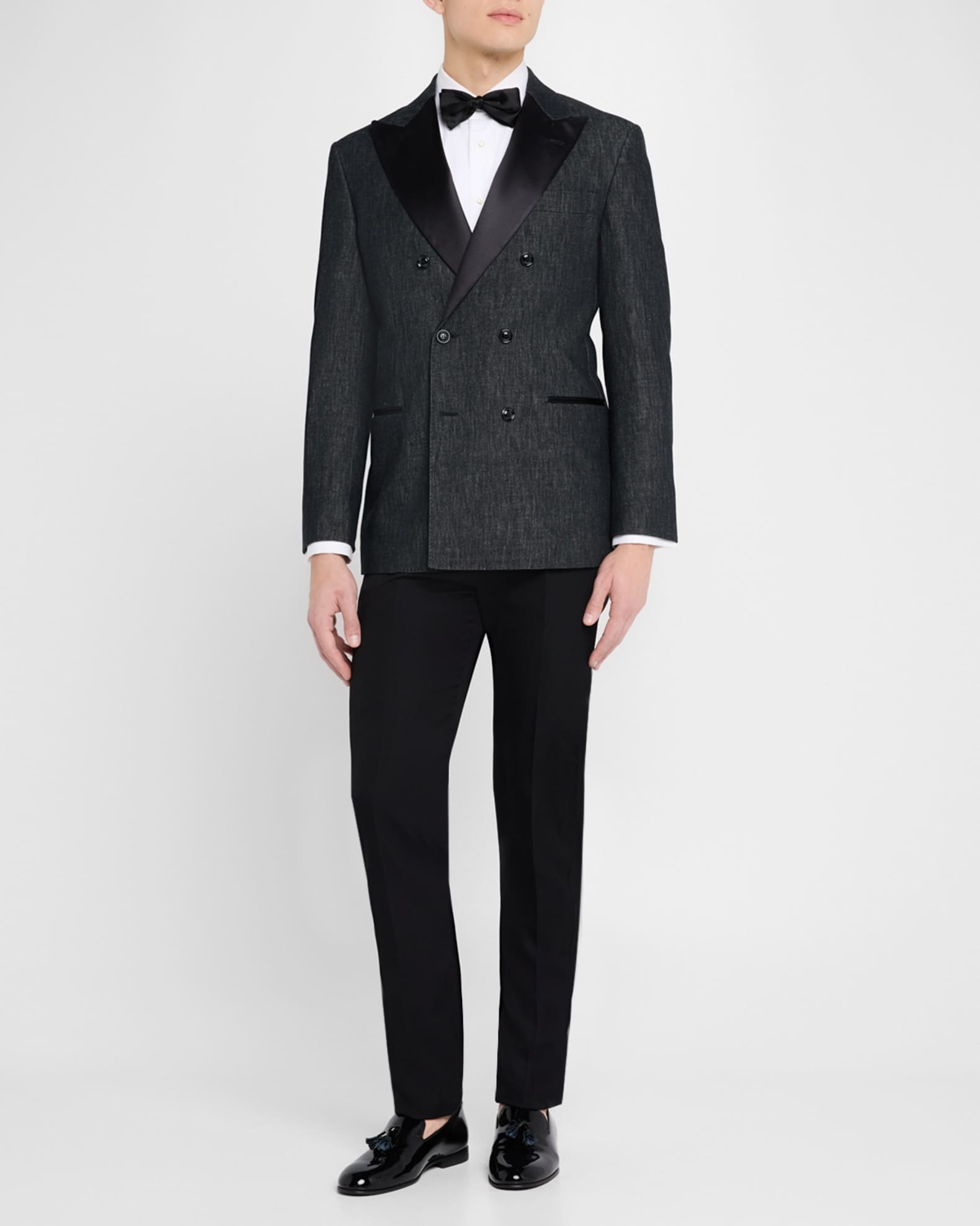 Men's Satin Peak Lapel Double-Breasted Sport Coat 1
