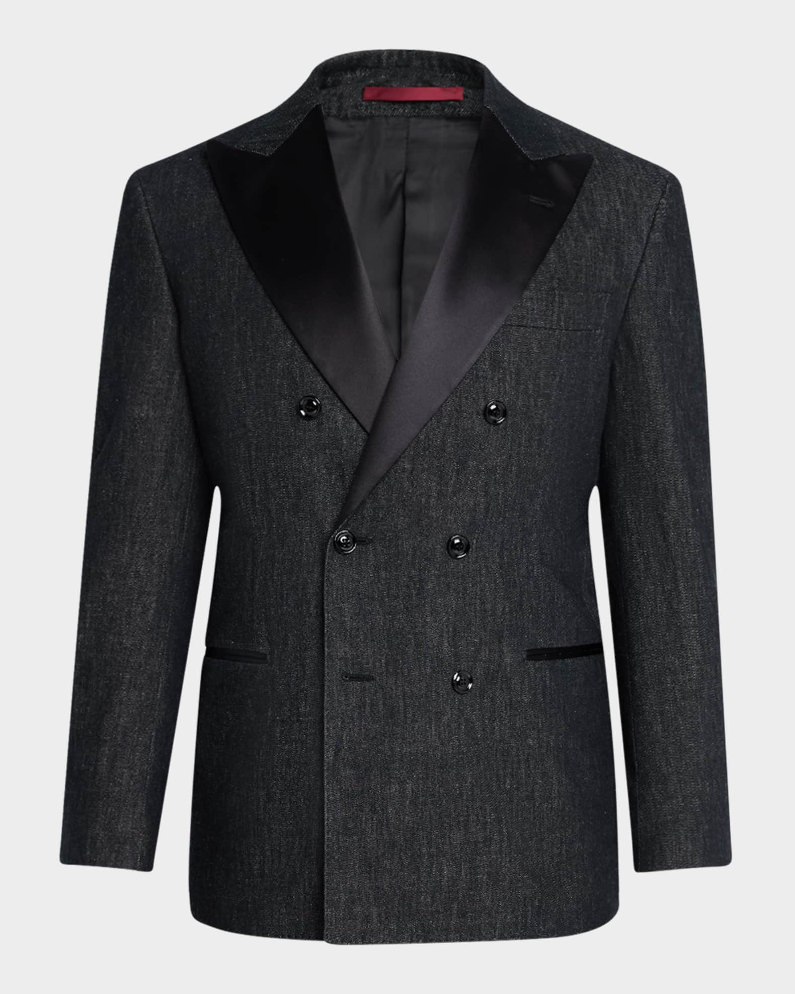 Men's Satin Peak Lapel Double-Breasted Sport Coat 0