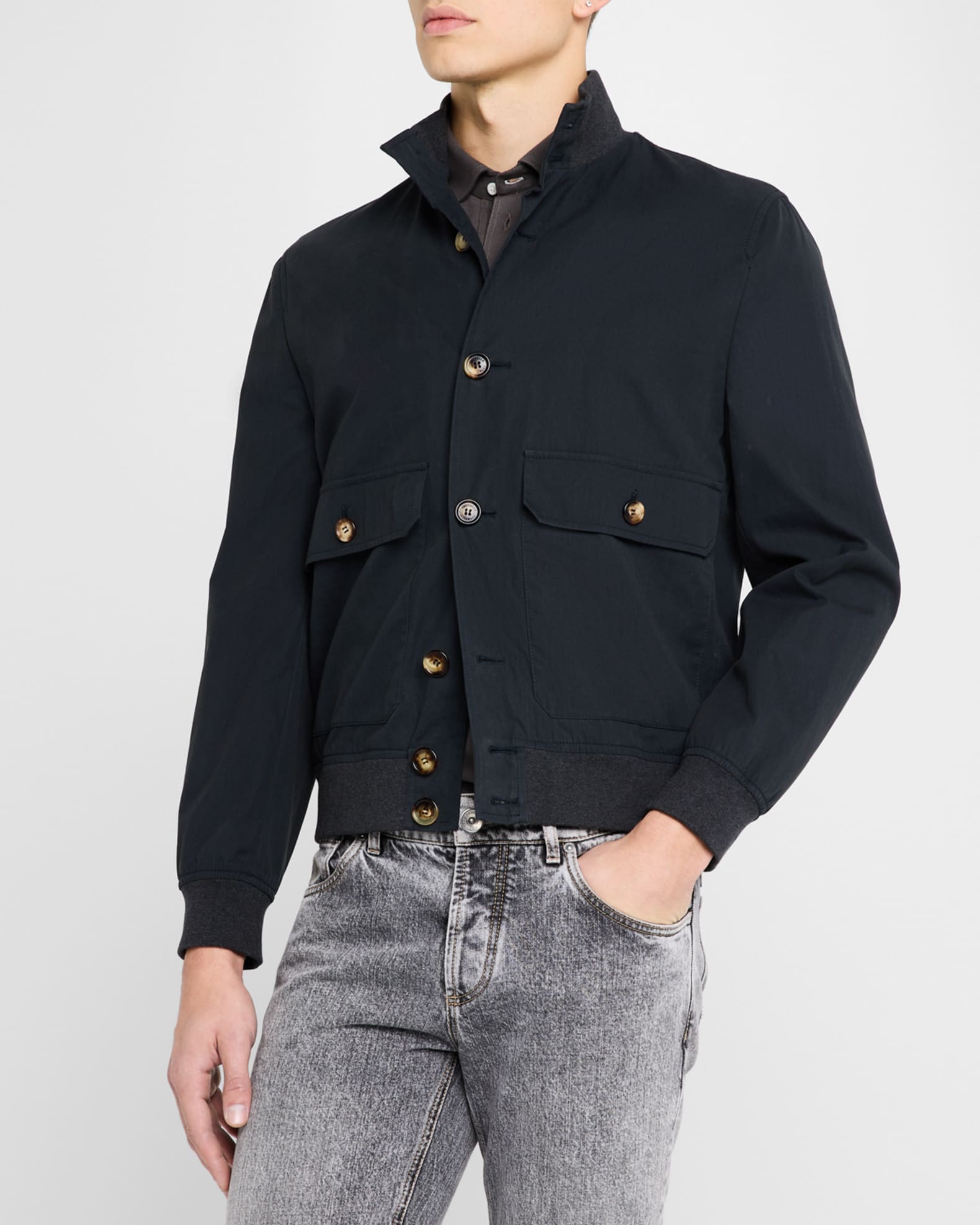 Brunello Cucinelli Men's Gabardine Button-Front Bomber Brunello Cucinelli Men's Gabardine Button-Front Bomber