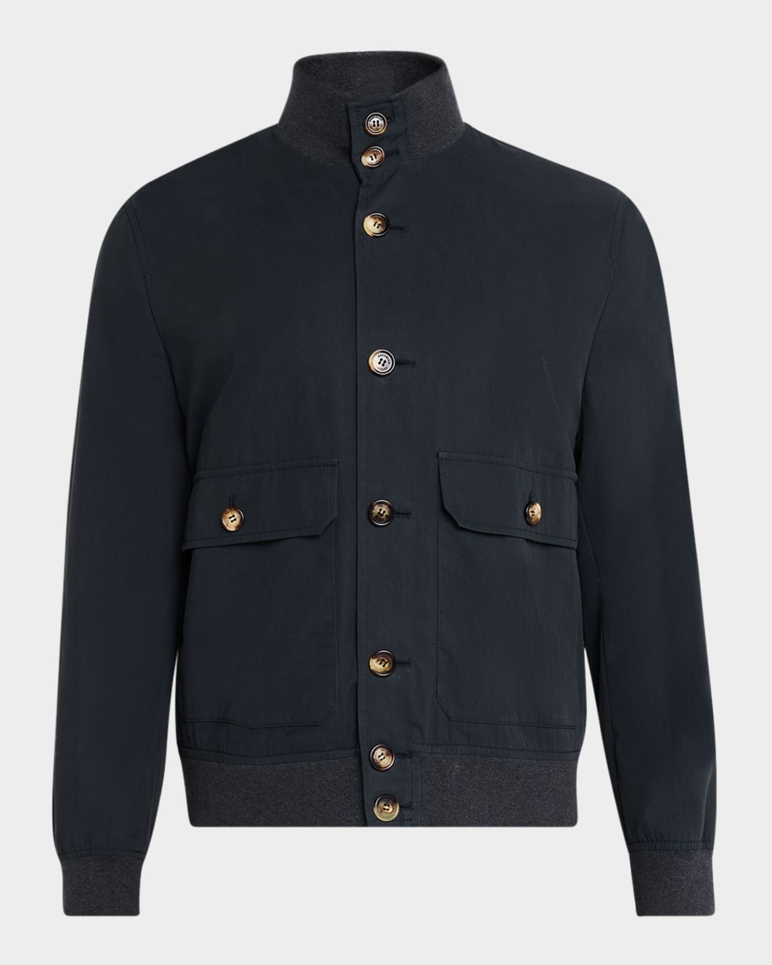 Men's Gabardine Button-Front Bomber Jacket 0