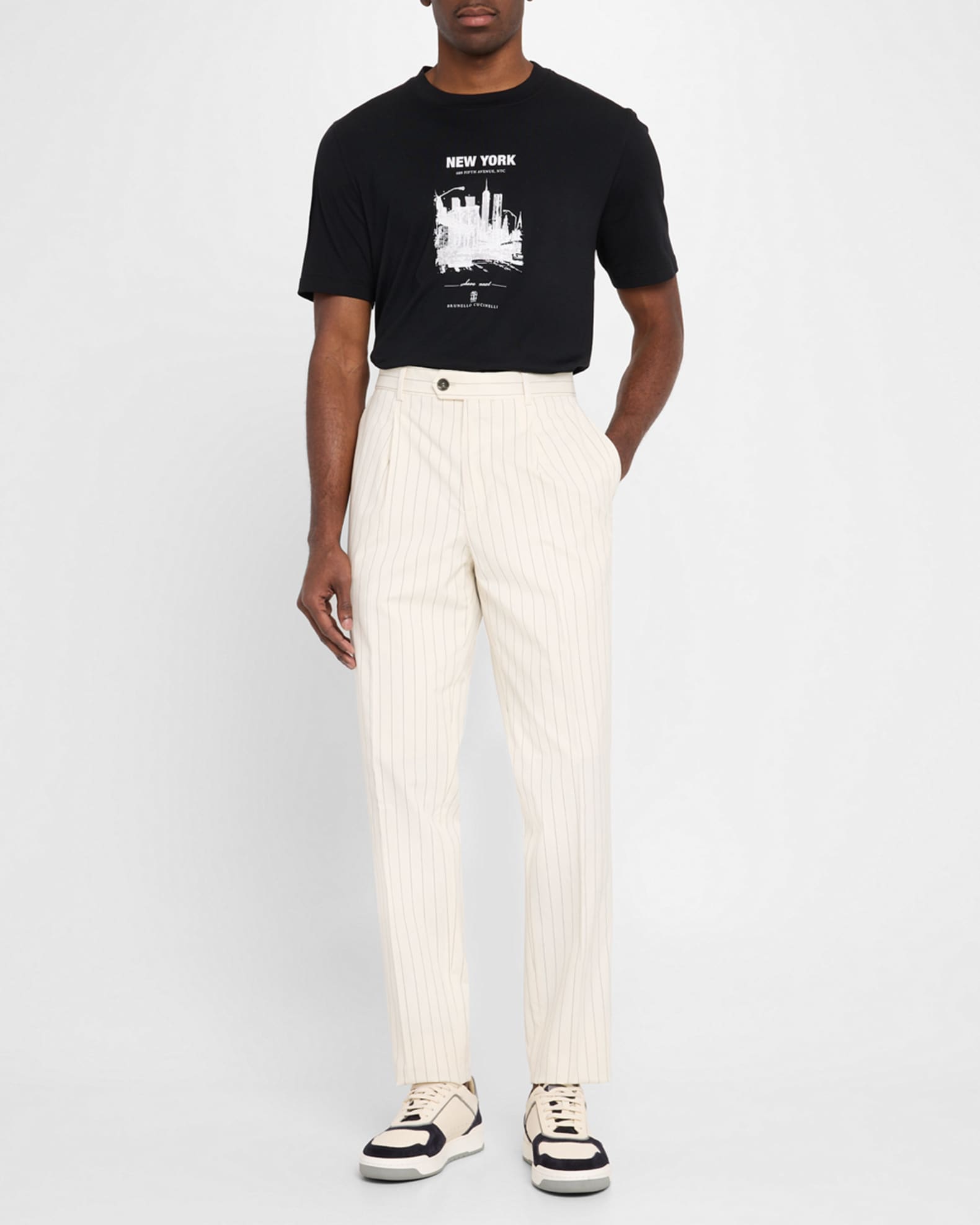 Men's Pinstripe Single-Pleated Pants 1