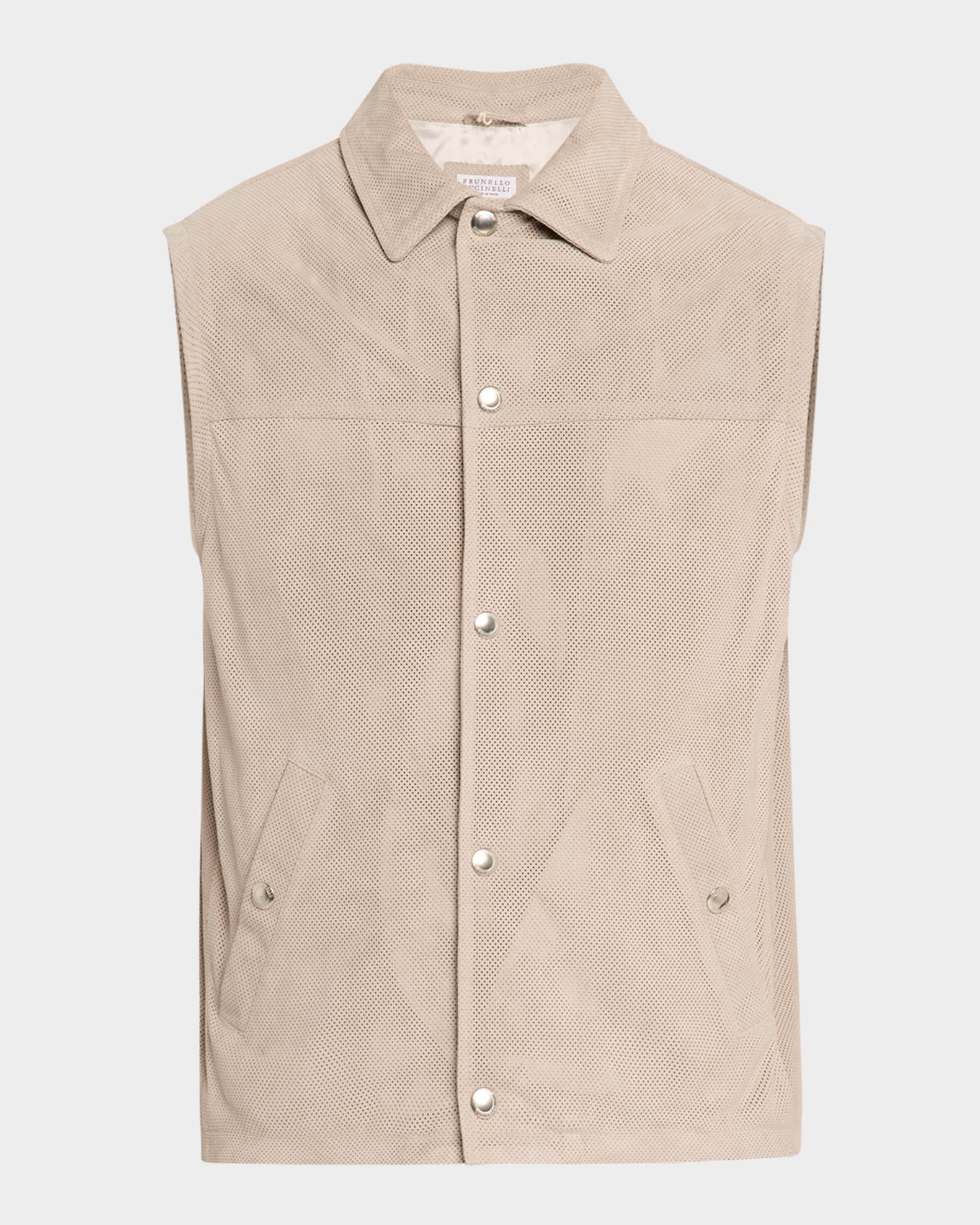 Men's Perforated Suede Snap-Front Vest 0