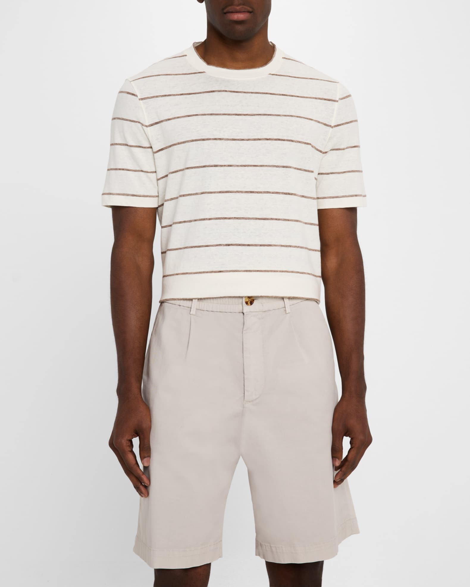 Brunello Cucinelli Men's Linen-Cotton Stripe Crewneck T