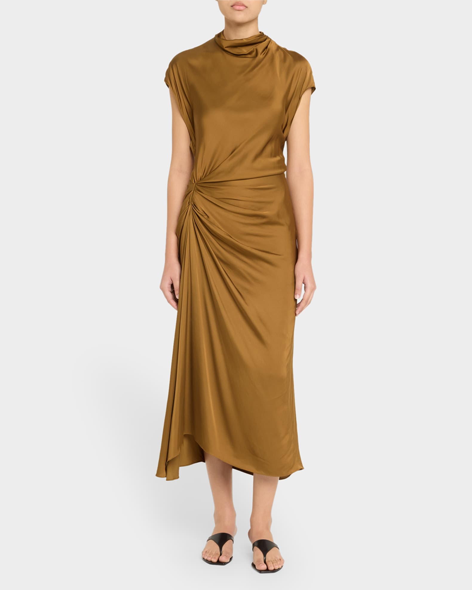 Alma Draped Satin Midi Dress 1