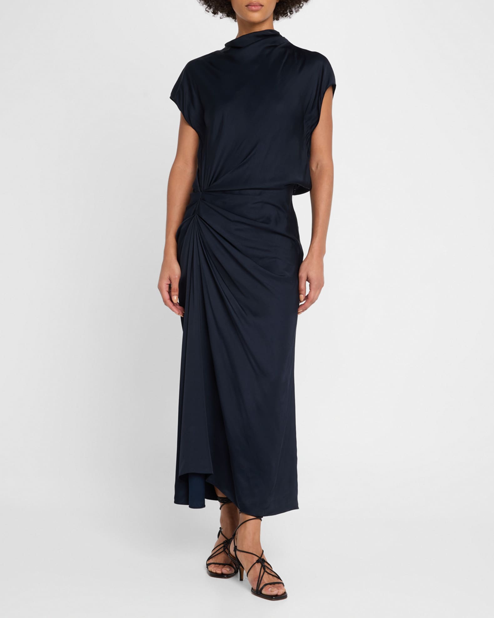 Alma Draped Satin Midi Dress 1
