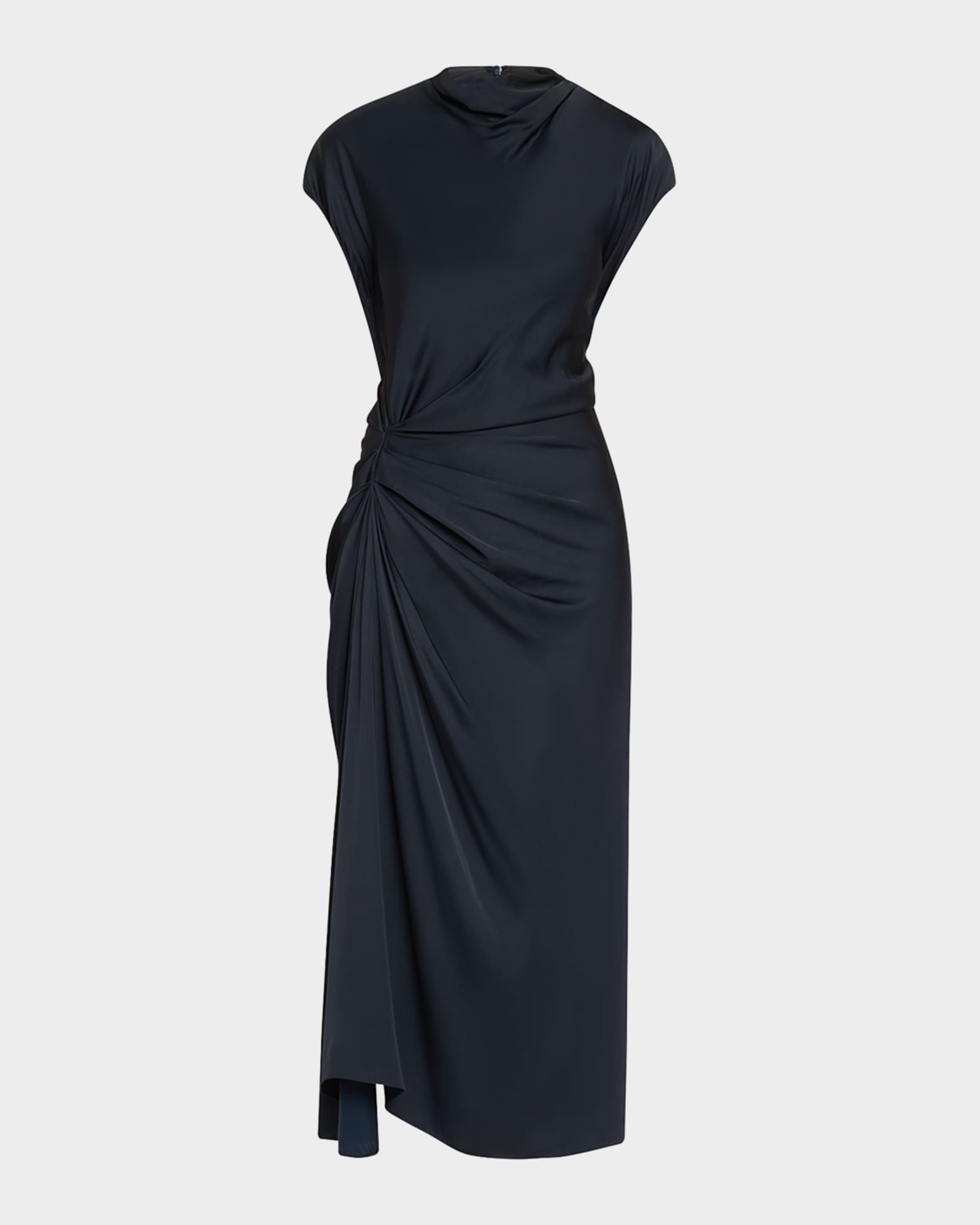 Alma Draped Satin Midi Dress 0