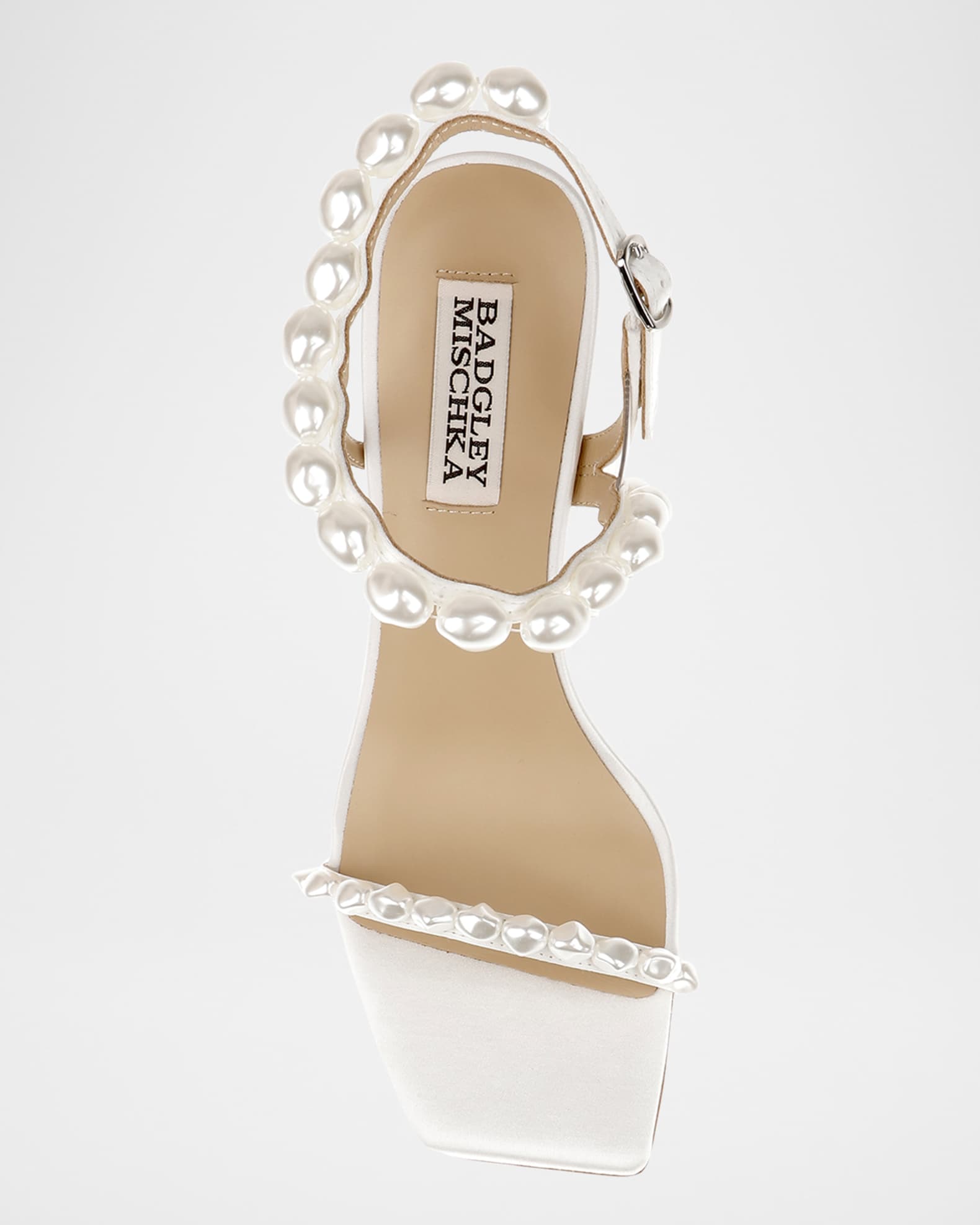 Badgley Mischka Demi Pearly Ankle-Strap Satin Sandals Neiman Marcus