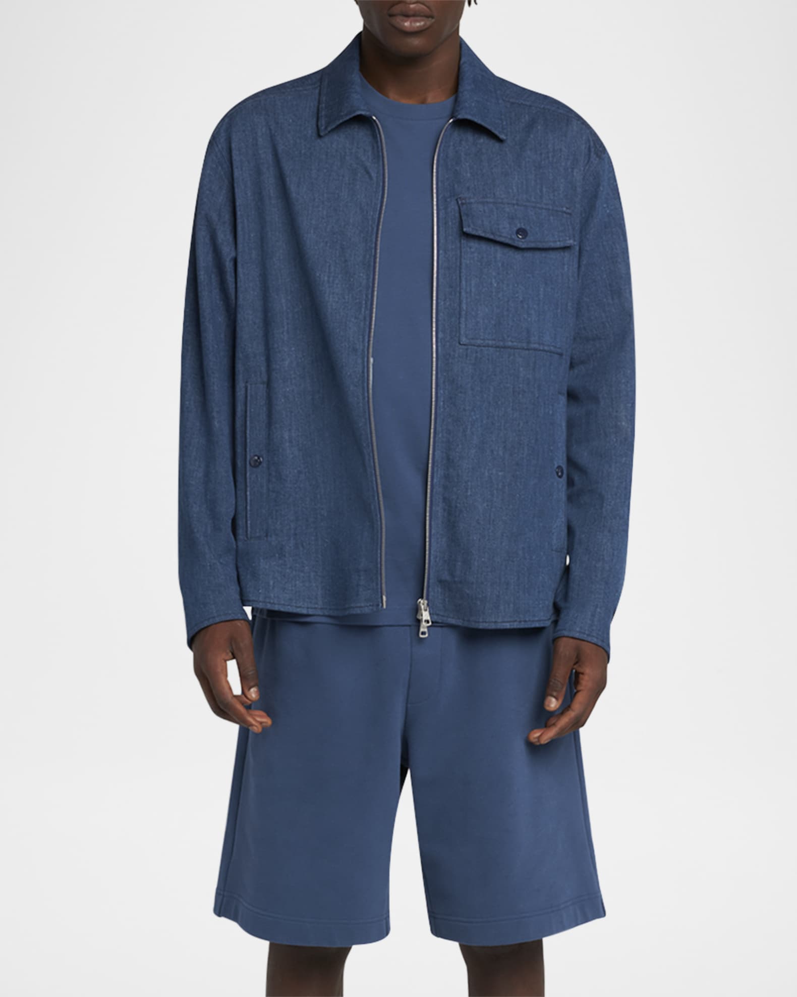 Moncler Men's Zip-Front Denim Overshirt | Neiman Marcus