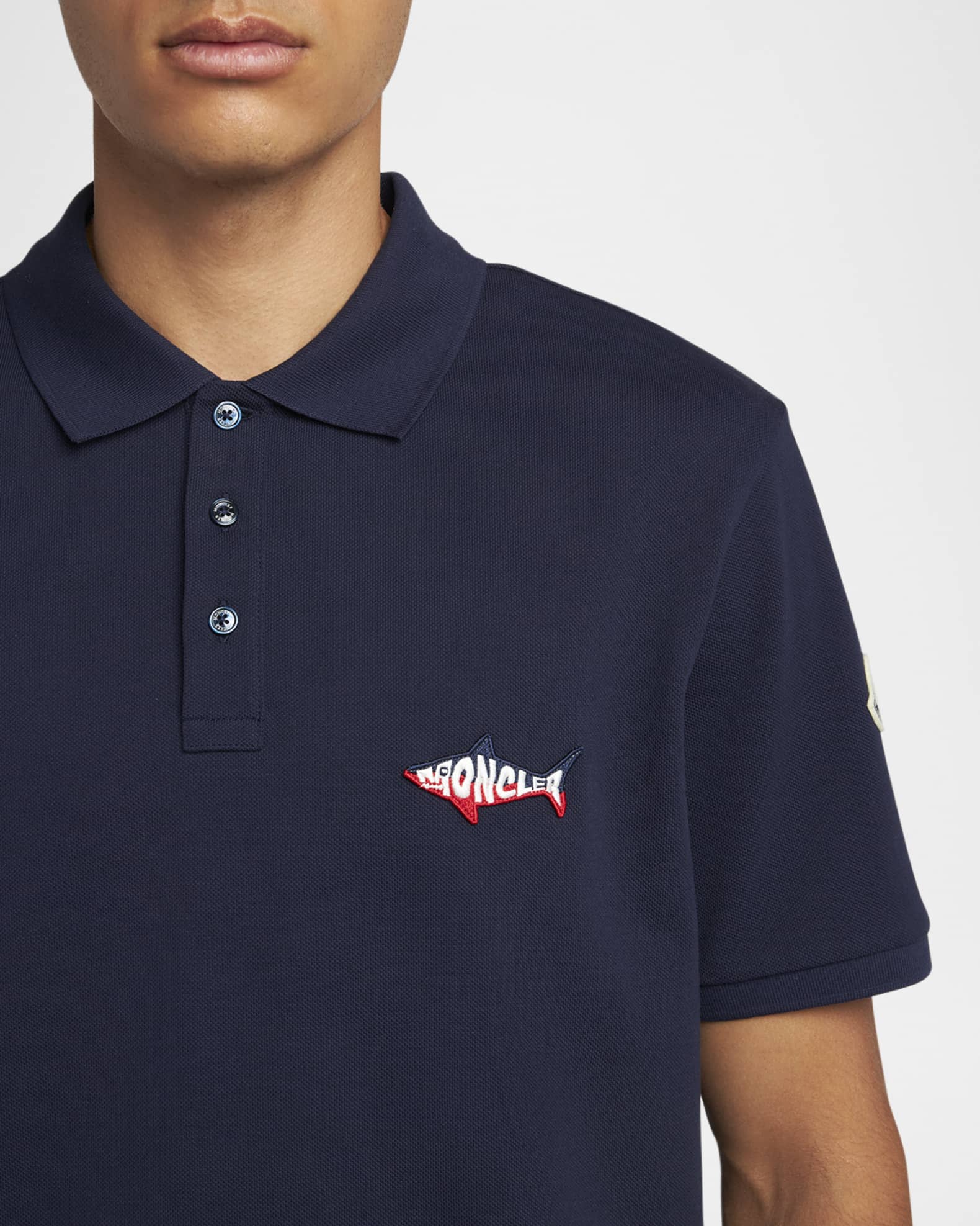 トップス MONCLER SCOM2017 210 L/S PIQUE SHIRT Dark Blue Logo Cotton Piquet Polo Shirt - Polos & T-shirts for Men