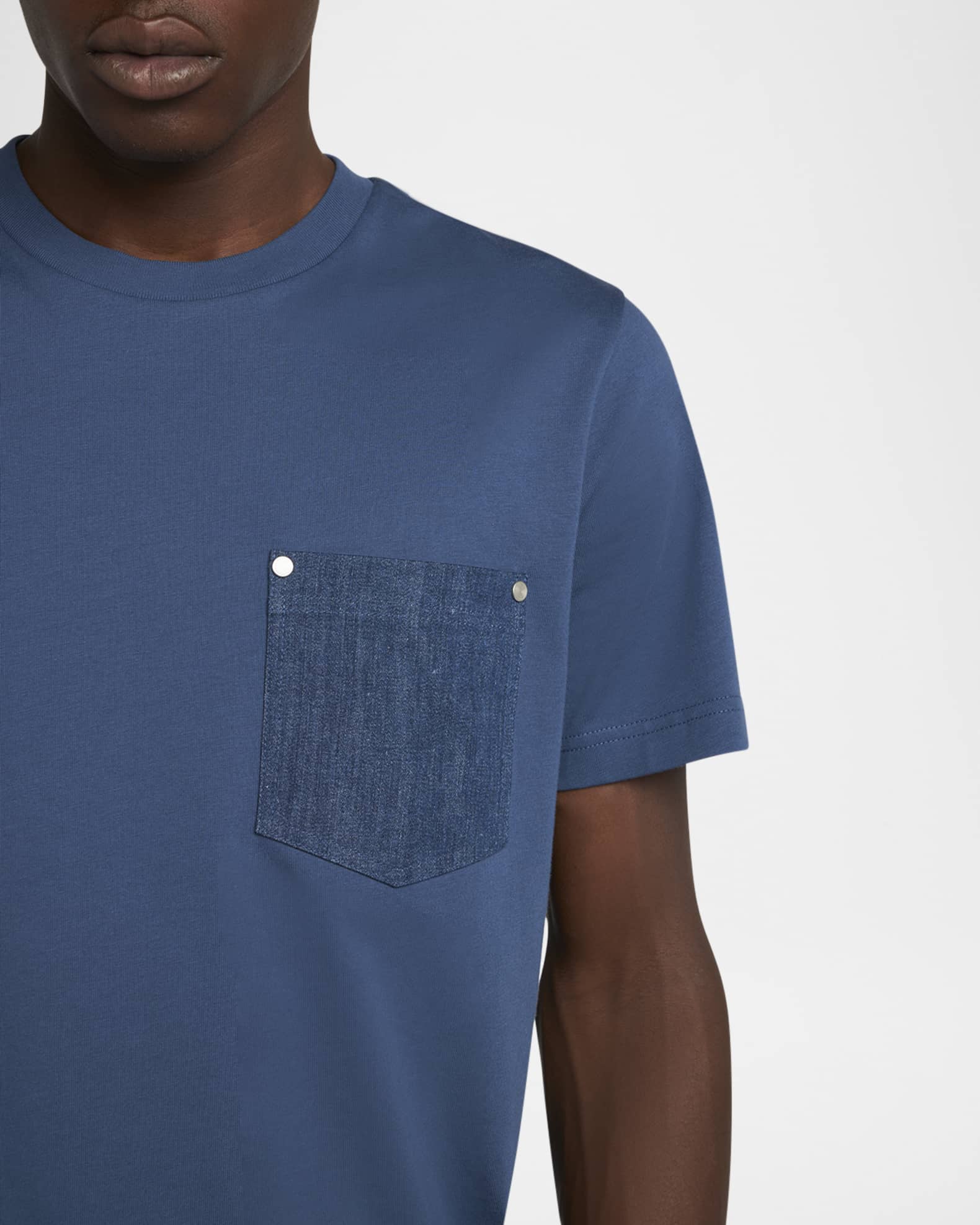 Moncler Men's T-Shirt with Denim Pocket | Neiman Marcus