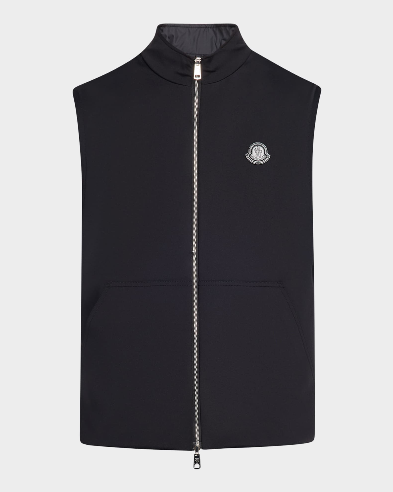 Moncler Men's Full-Zip Leather-Emblem Vest | Neiman Marcus