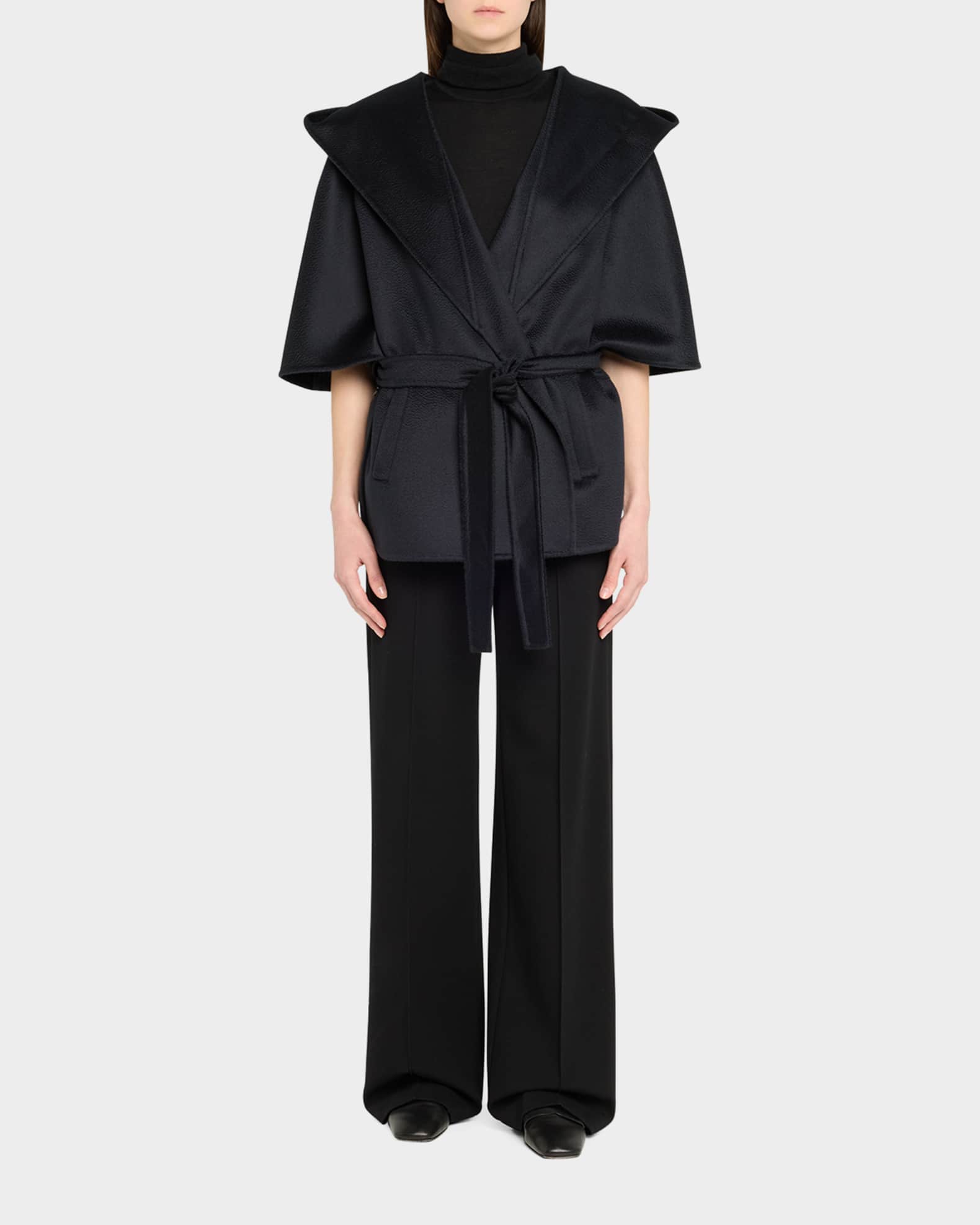 Hooded Cashmere Cape with Belt  1