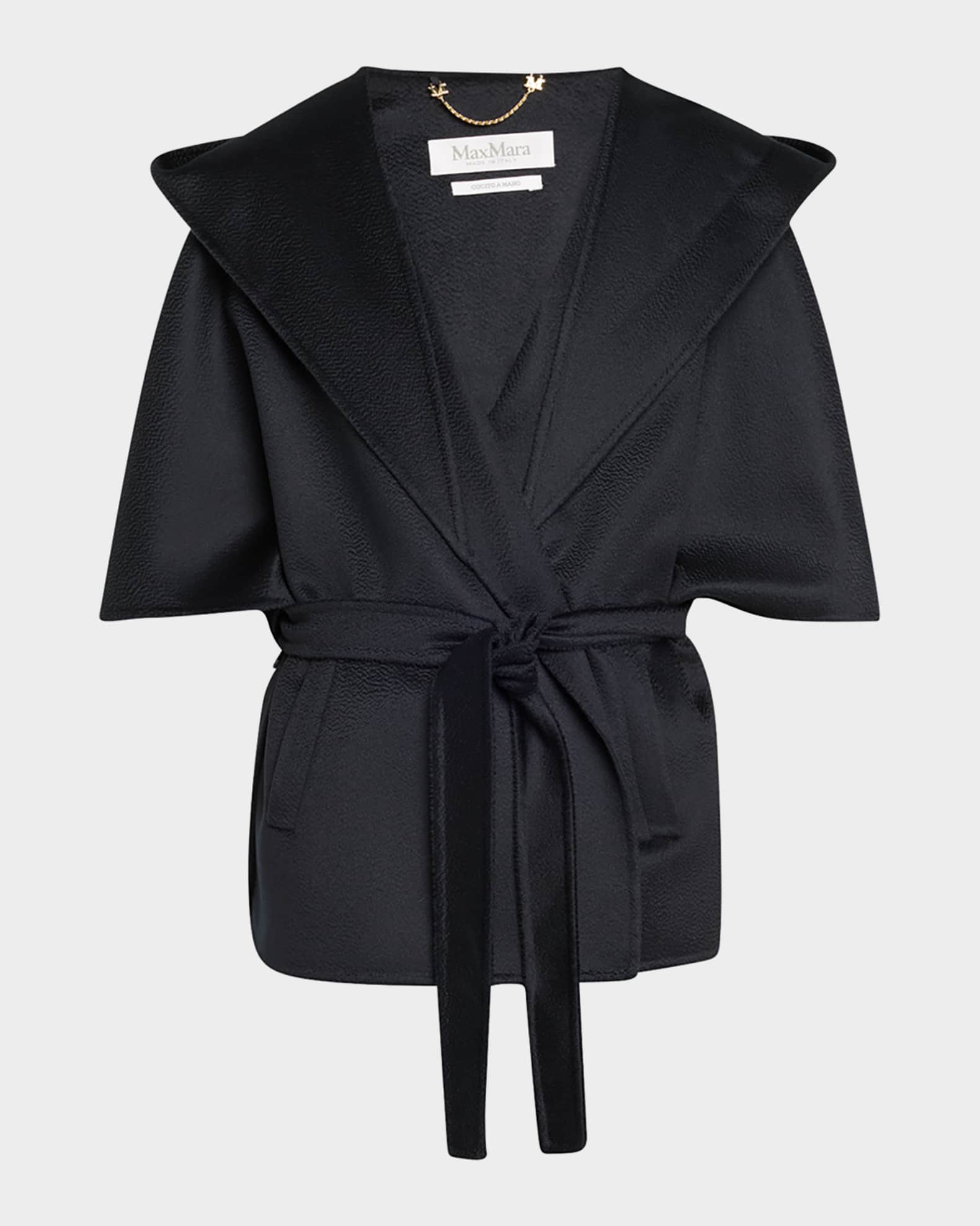 Hooded Cashmere Cape with Belt  0