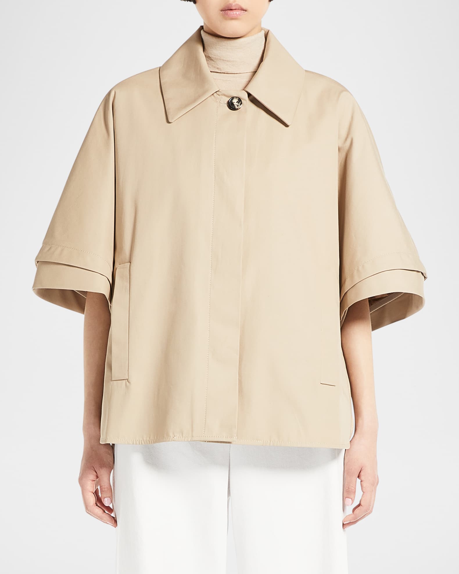 Gabardine Cotton Button-Front Cape  1