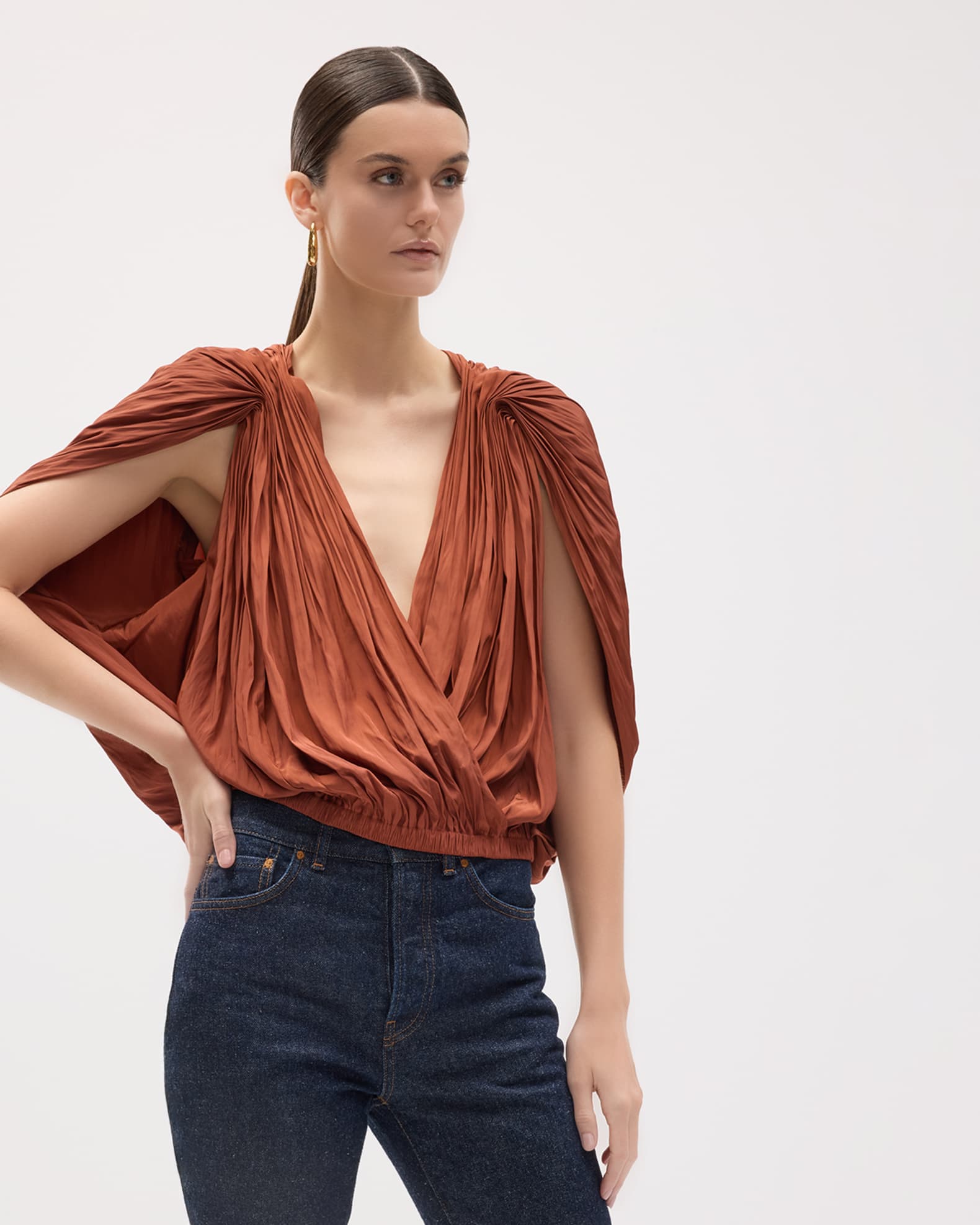 A.L.C. Vivian Draped Cape-Sleeve Top | Neiman Marcus