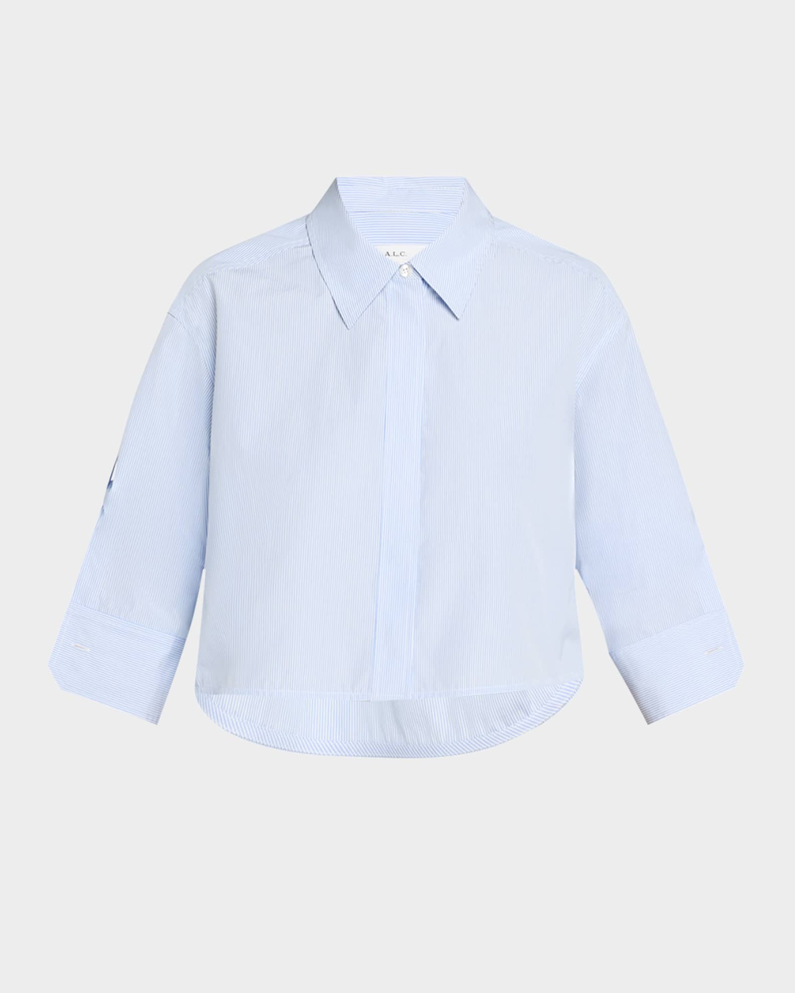 Maude High-Low Striped Cotton Shirt 0
