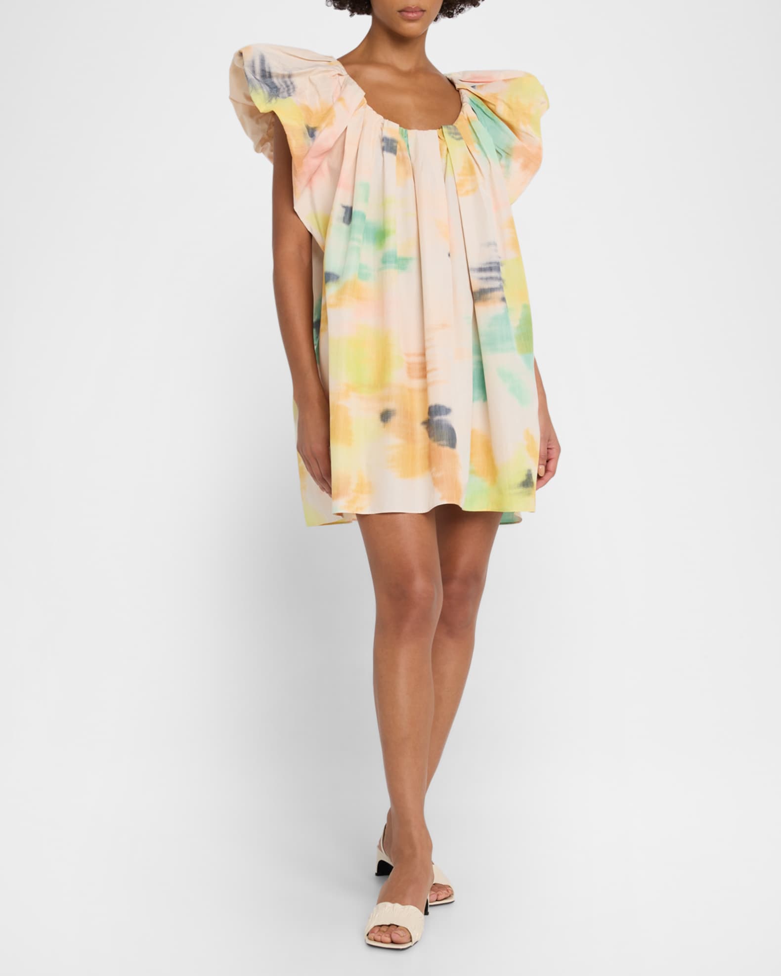 Abi Pleated Puff-Sleeve Mini Dress 1