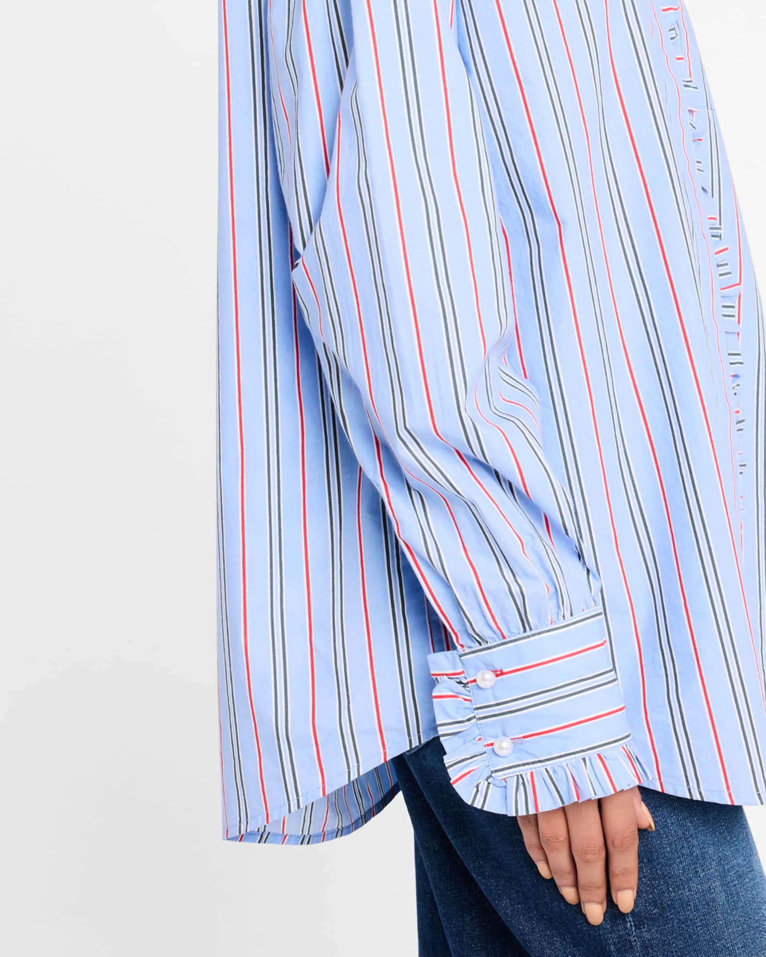 Damson Madder Kylie Striped Ruffle Button-Down Shirt | Neiman Marcus