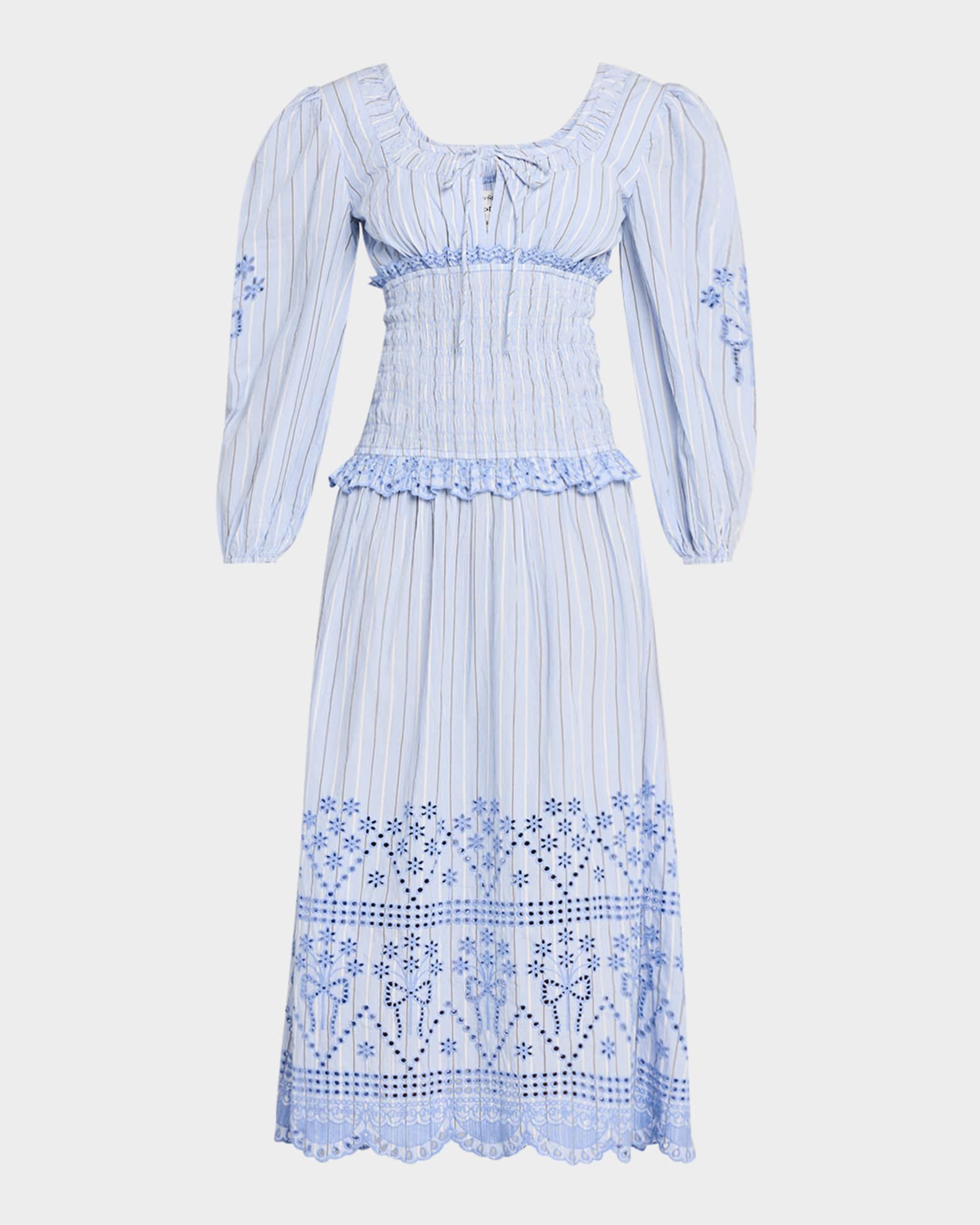 Damson Madder Nola Embroidered Long-Sleeve Midi Dress