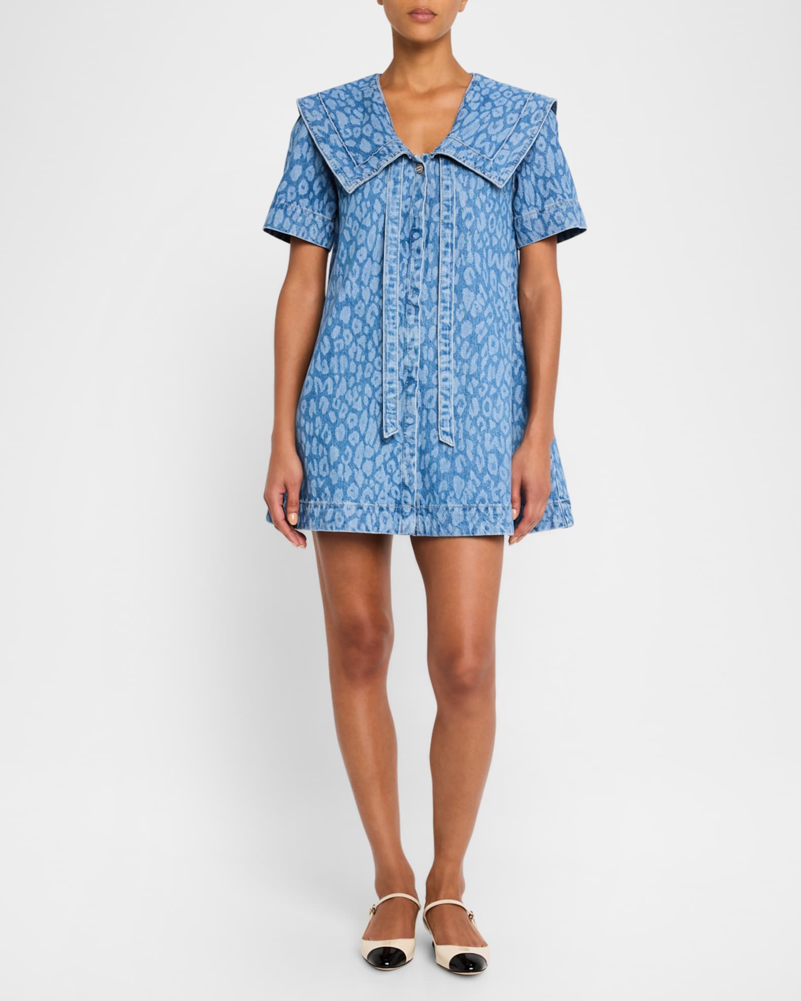 Damson Madder Goldie Denim Leopard Swing Dress | Neiman Marcus