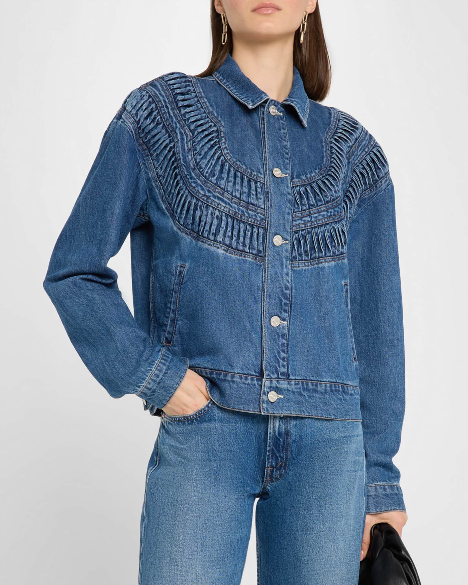 MOTHER The Loop De Loop Shirred Denim Jacket | Neiman Marcus