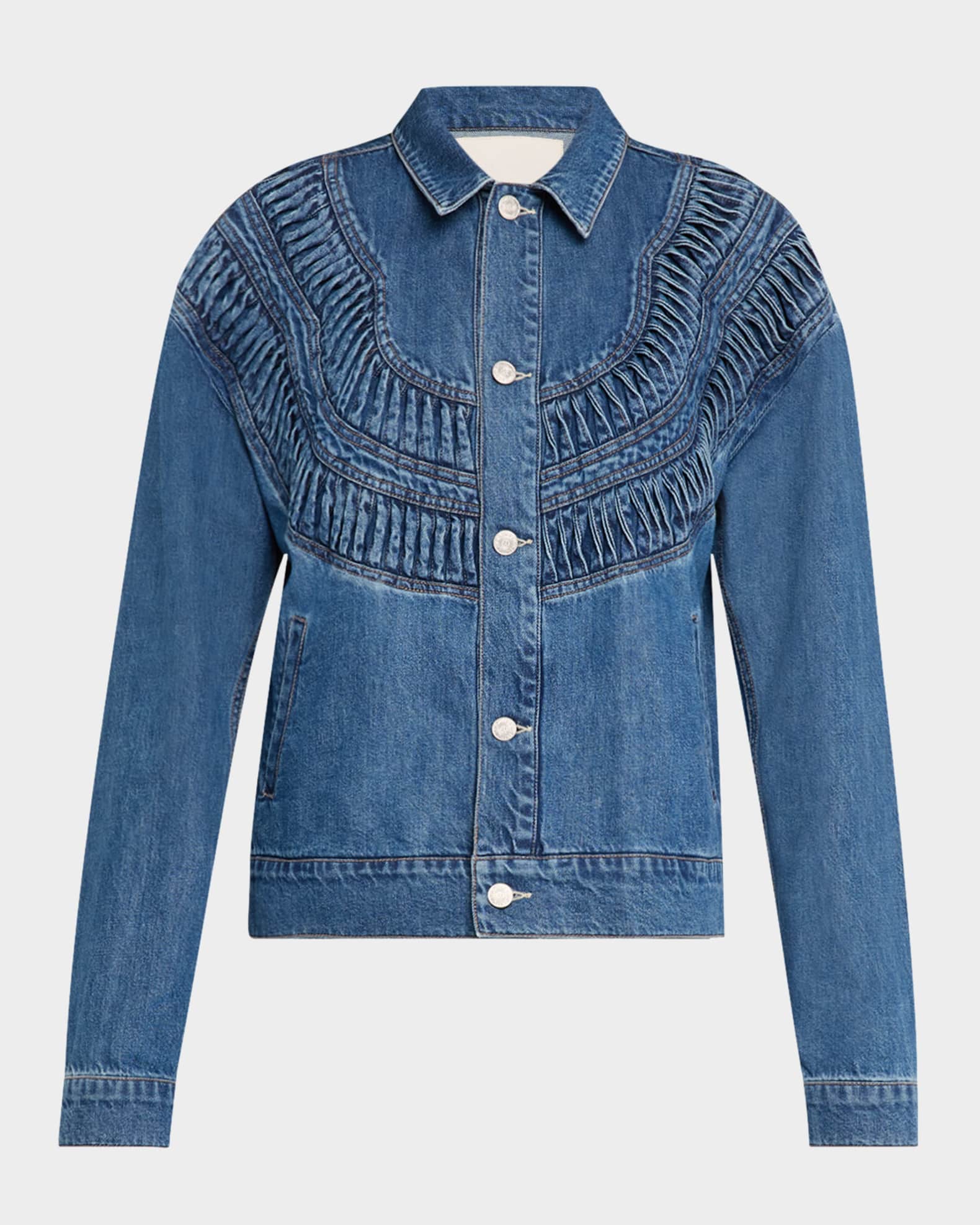MOTHER The Loop De Loop Shirred Denim Jacket | Neiman Marcus