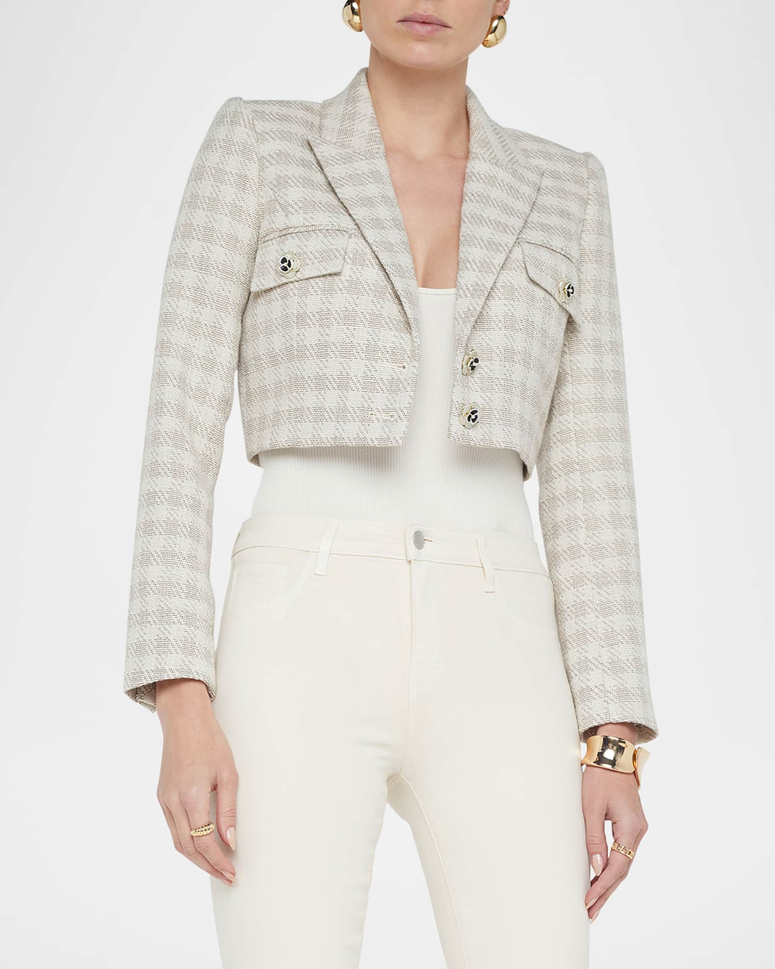 L'Agence Maura Plaid Cropped Jacket | Neiman Marcus