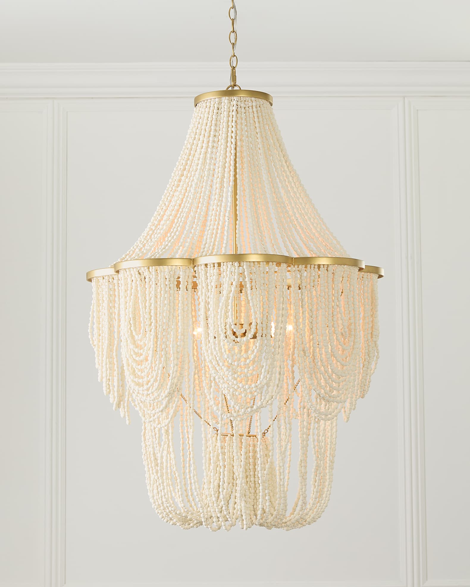 Draped Wood Bead 3-Light Chandelier - 42.5" 1