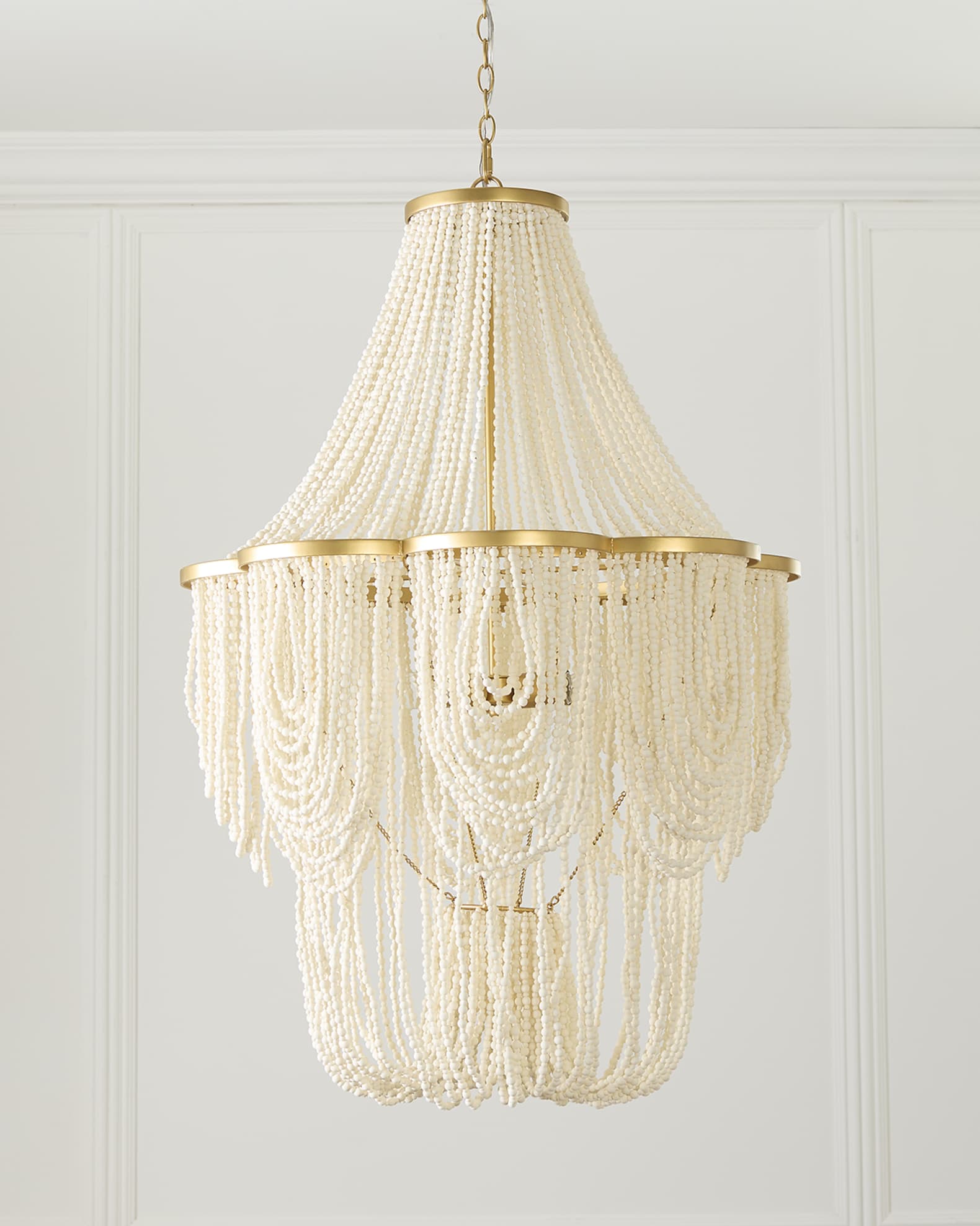 Draped Wood Bead 3-Light Chandelier - 42.5" 0