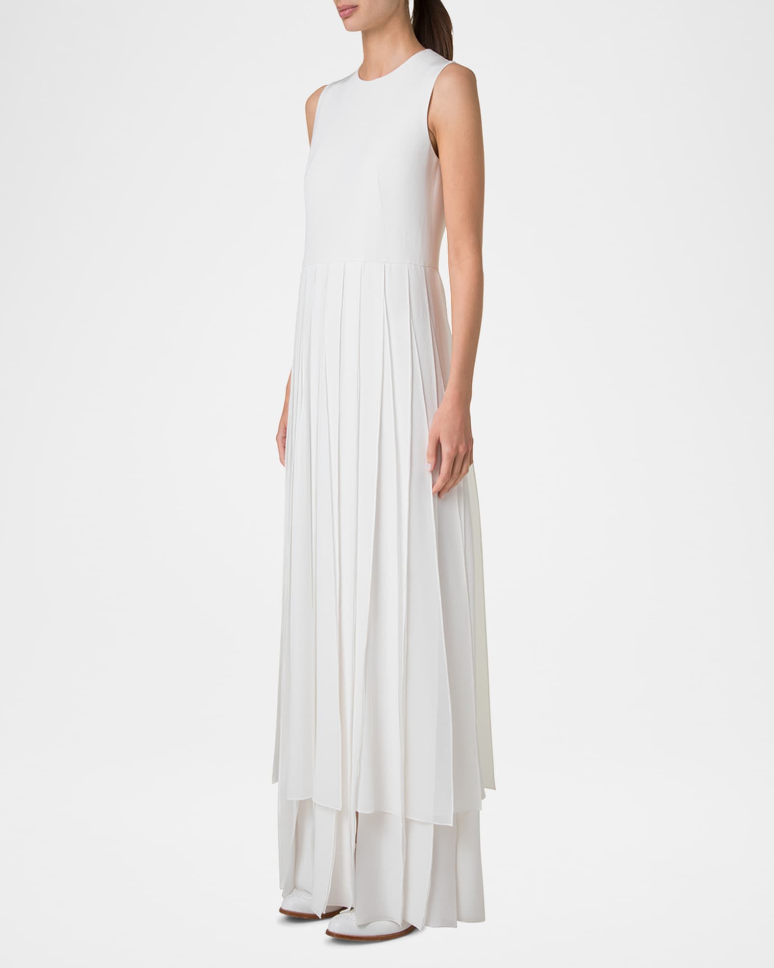 Sleeveless Pleated Ribbon Silk Crepe Gown 1