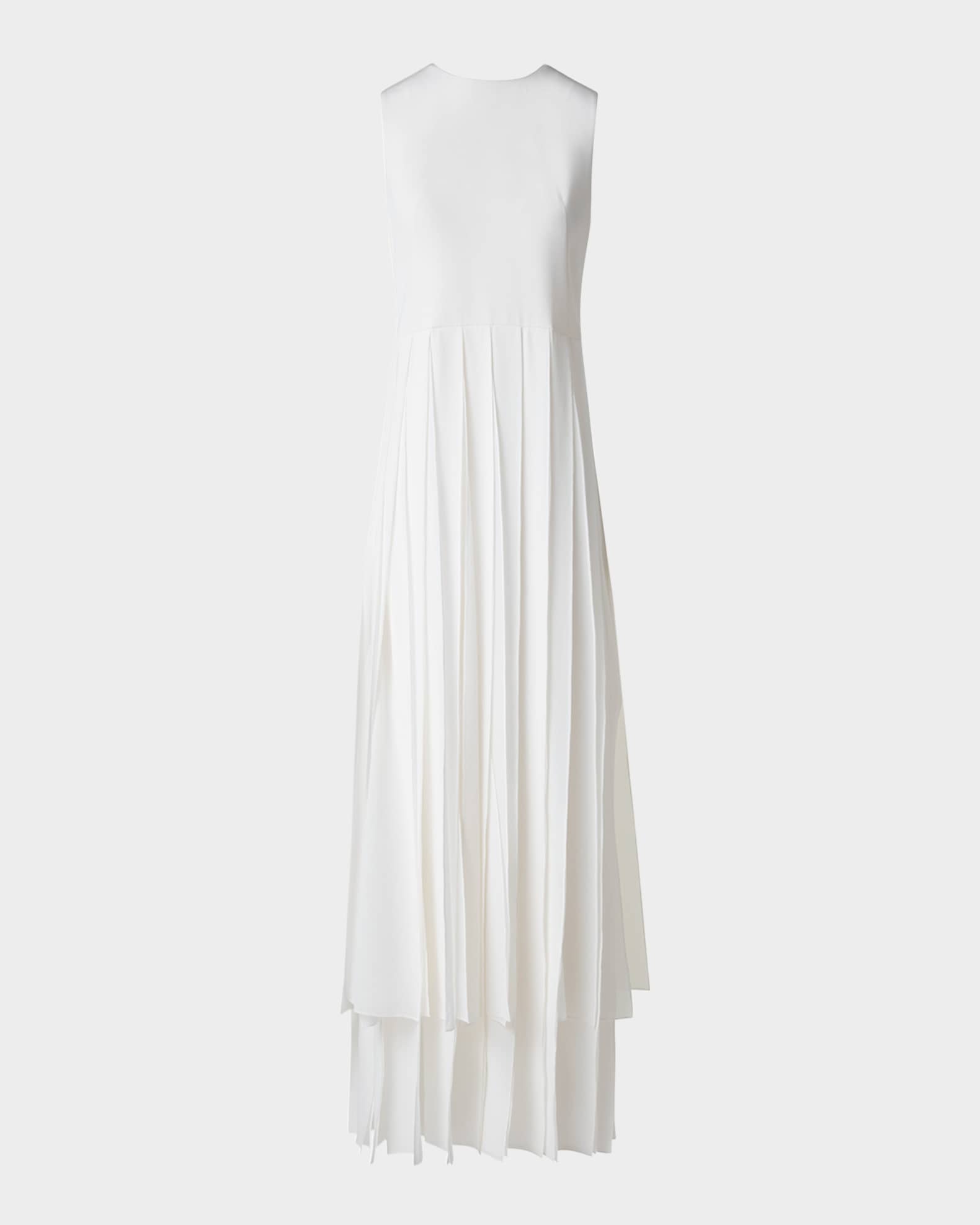 Sleeveless Pleated Ribbon Silk Crepe Gown 0