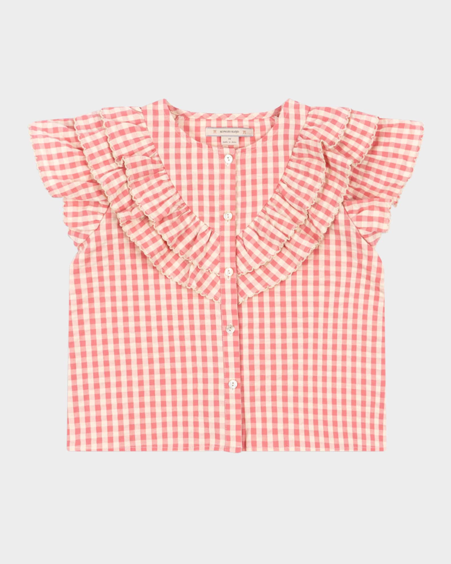 Girl's Kim Frill Gingham-Print Shirt, Size 18M-10 0