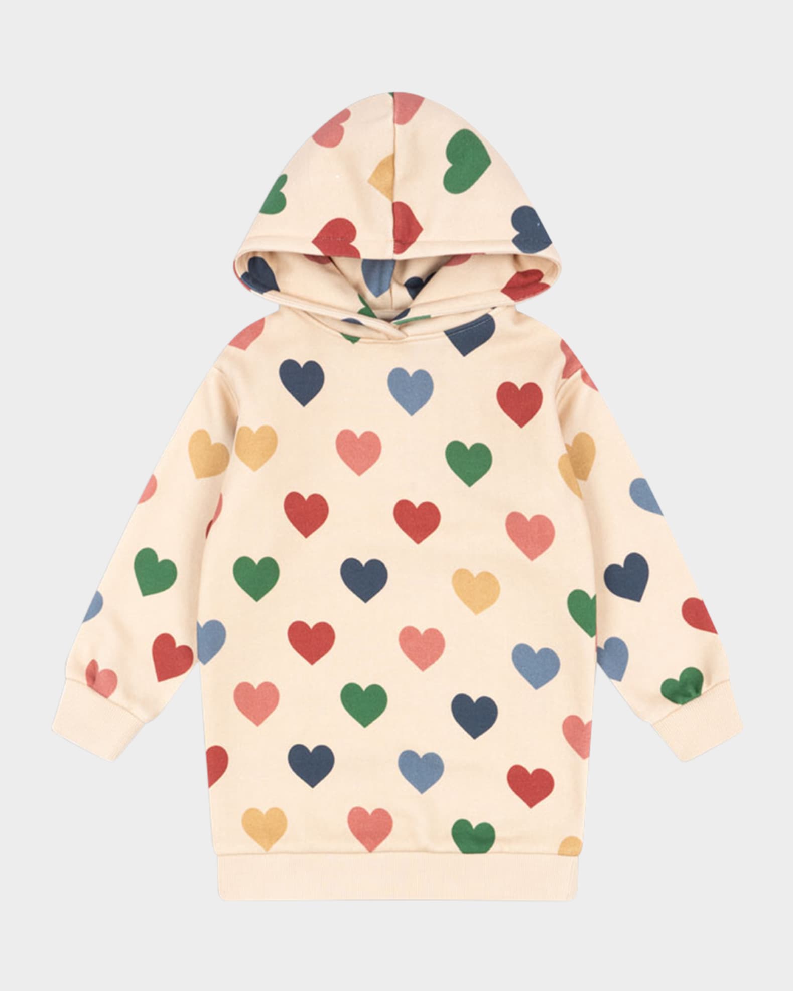 Girl's Lou Multicolor Heart-Print Hoodie Dress, Size 18M-10 0