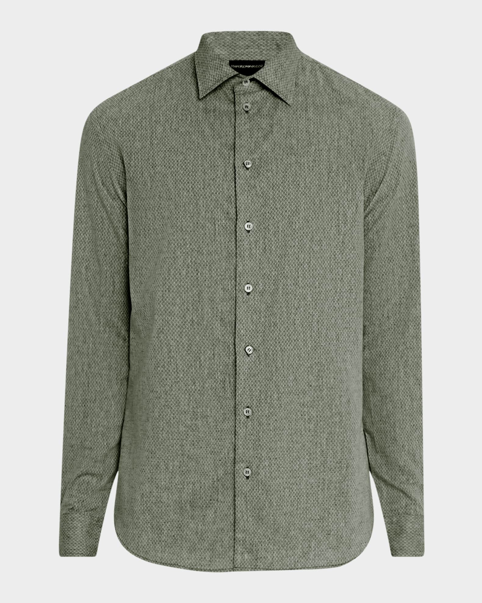 Men's Linen and Cotton Diamond-Print Sport Shirt 0