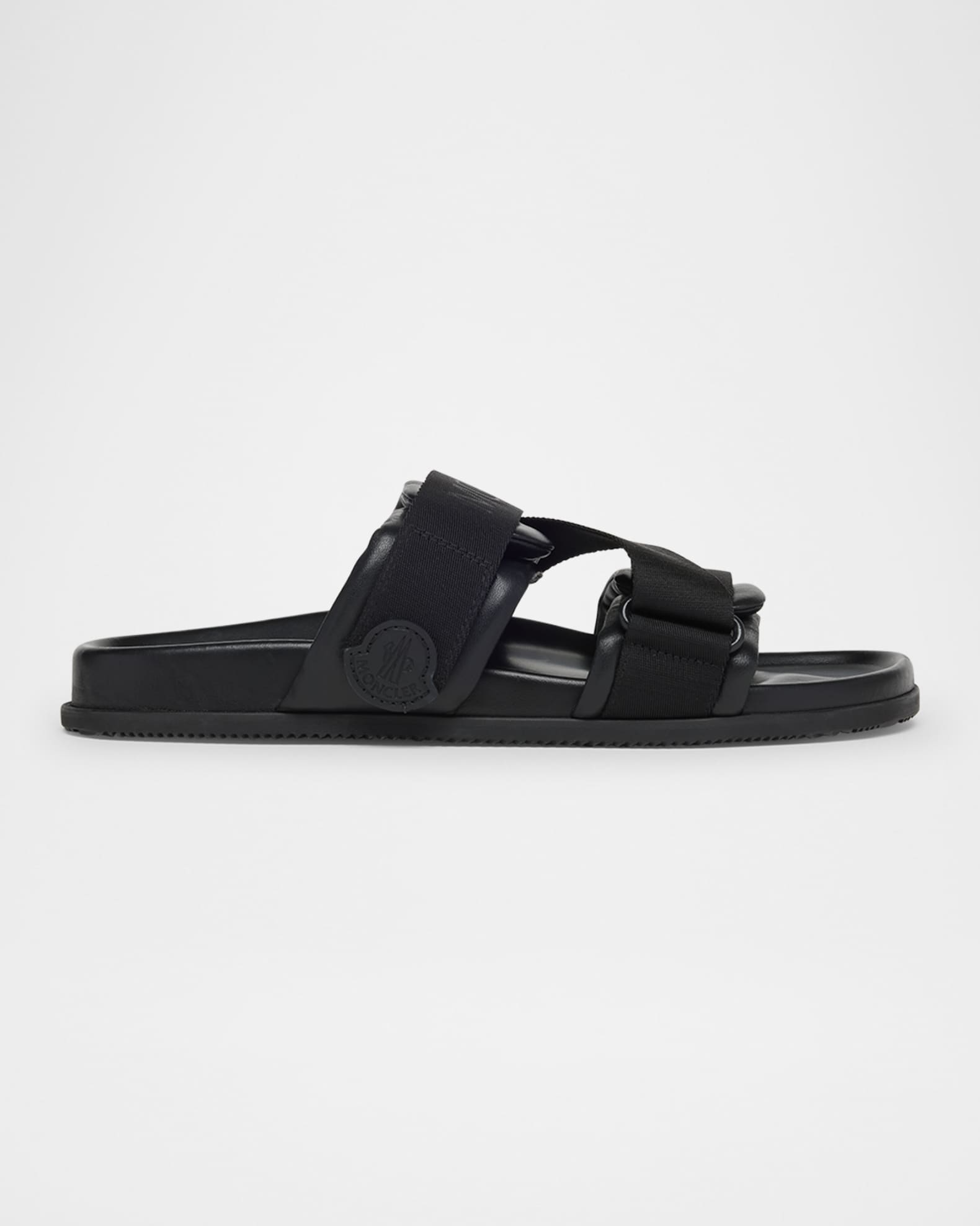 サンダル・ミュール MONCLER Mon summer leather sandals with nylon details Nero Moncler Men's Mon Summer Slide Sandals | Neiman Marcus