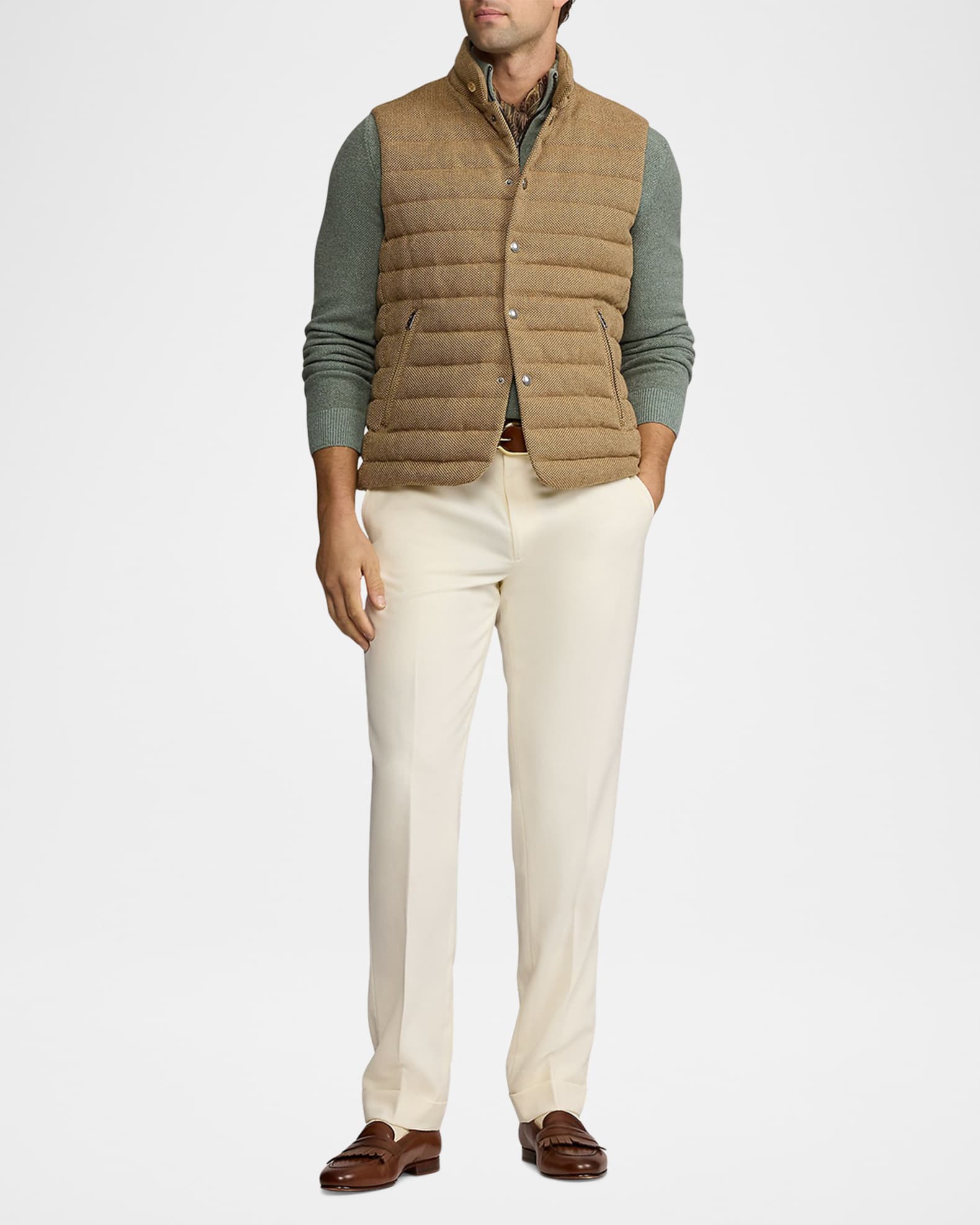 Men's Quilted Tweed Down Vest - Thumbnail 2