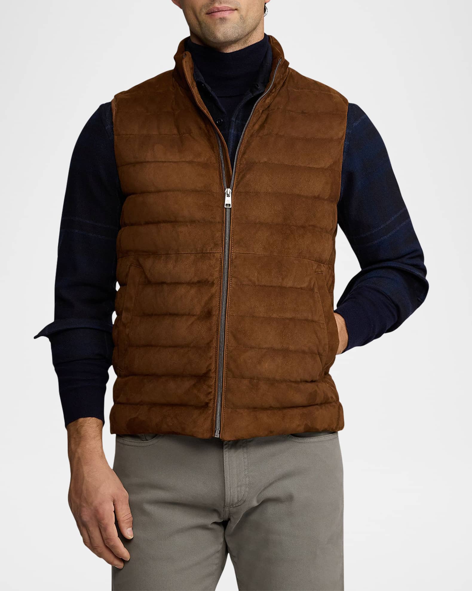 Quilted suede down vest cheap