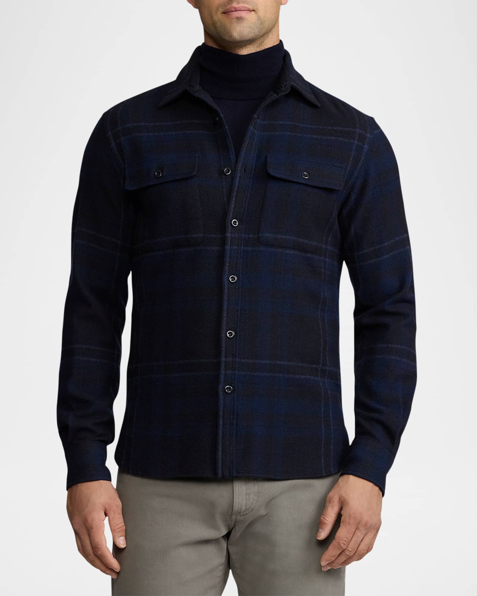 Men's Plaid Wool-Blend Shirt