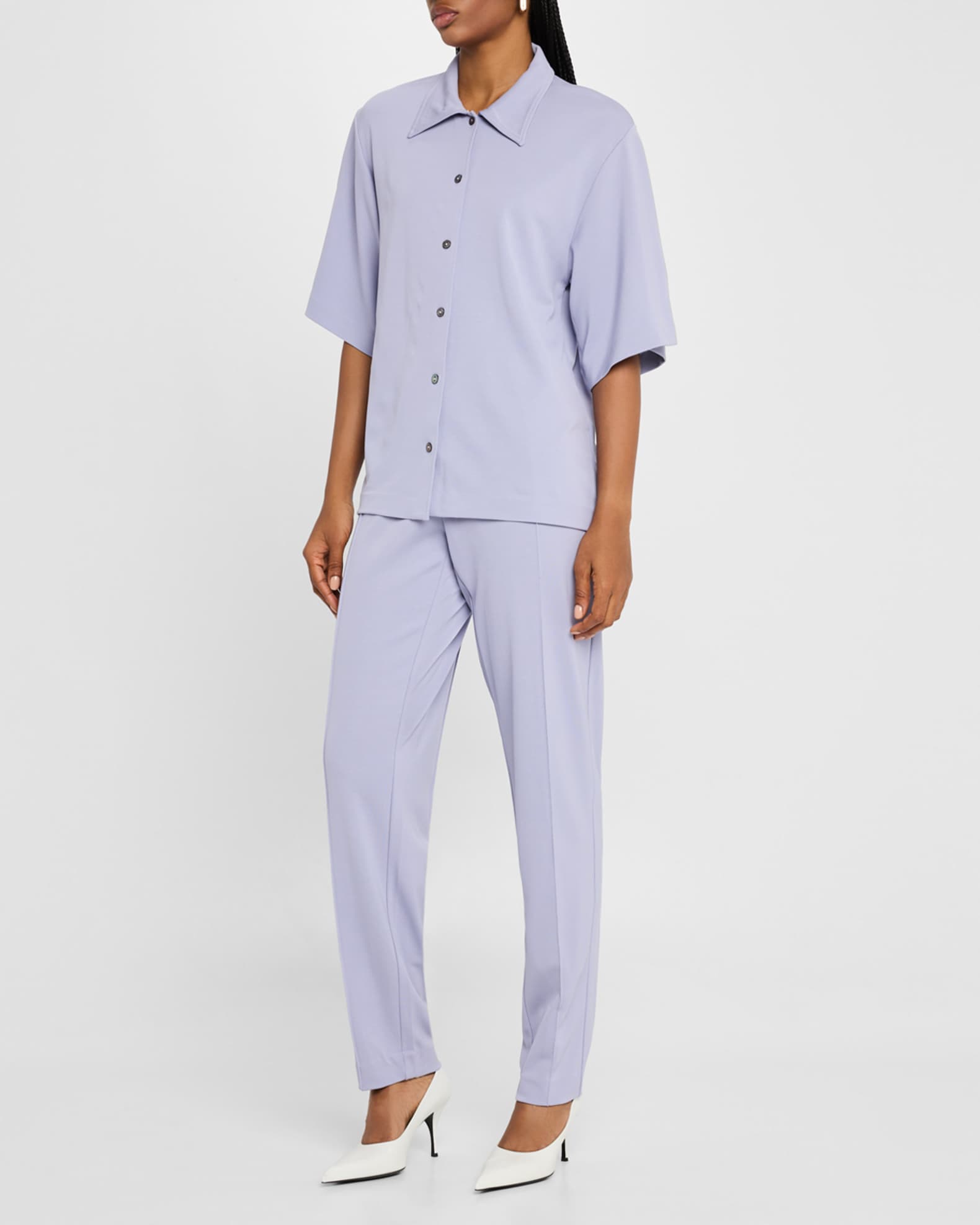 Pintuck Jersey Straight-Leg Trousers 1