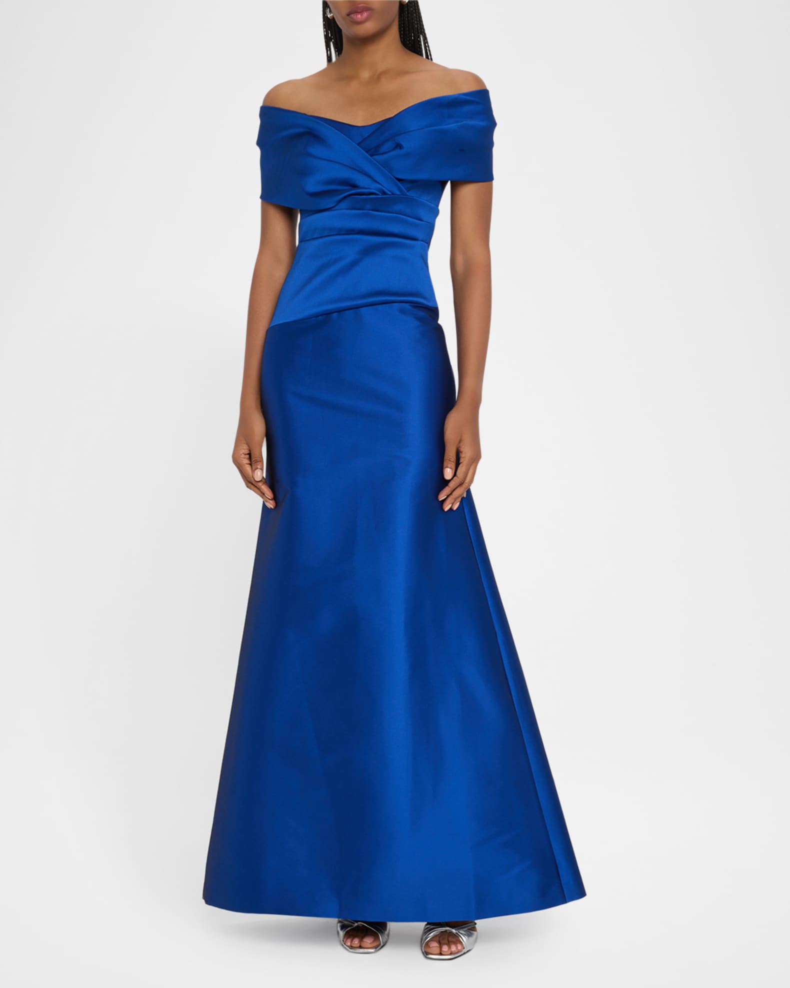 Stretch Mikado Portrait Draped A-line Gown 1