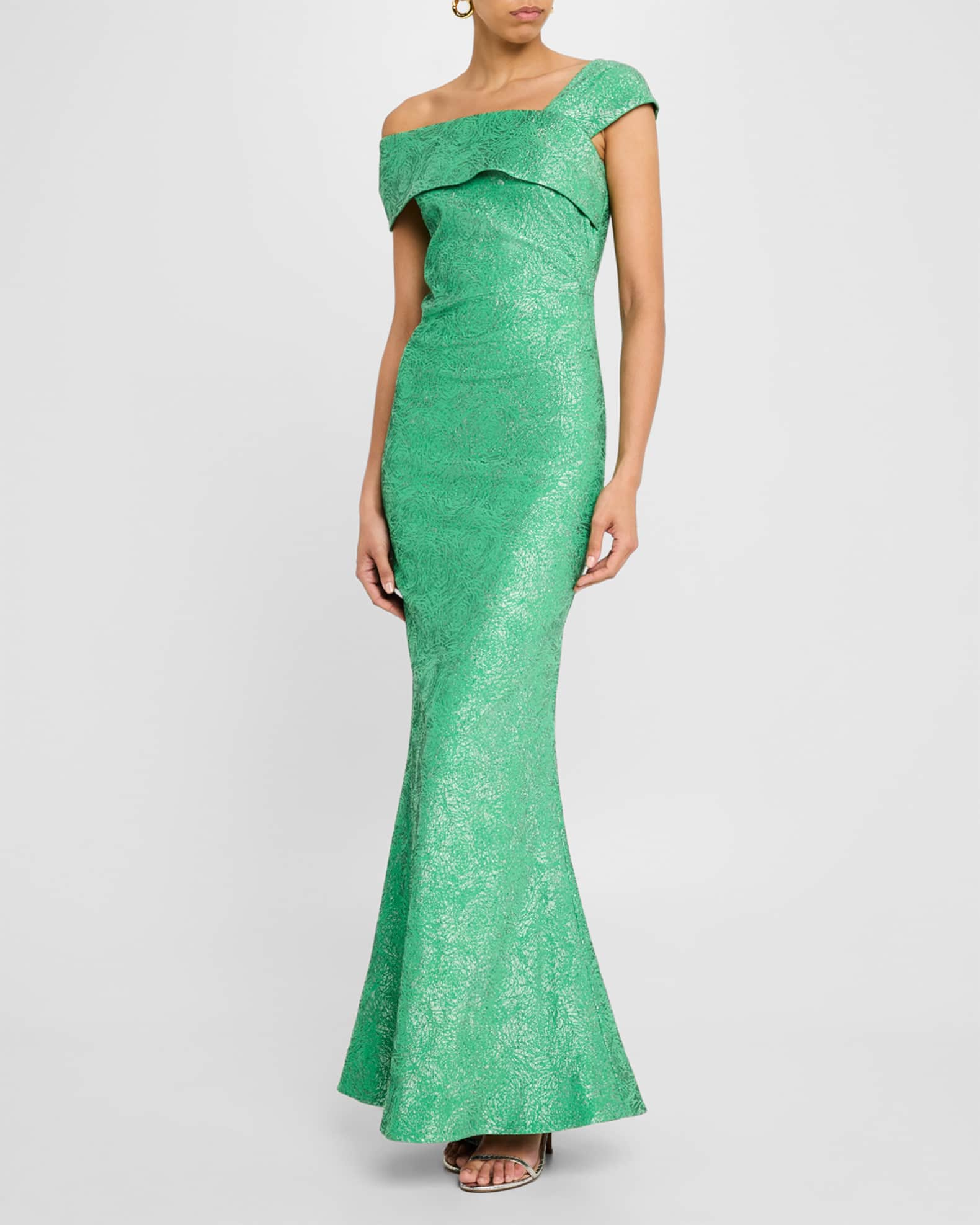 One-Shoulder Metallic Stretch Jacquard Gown 1