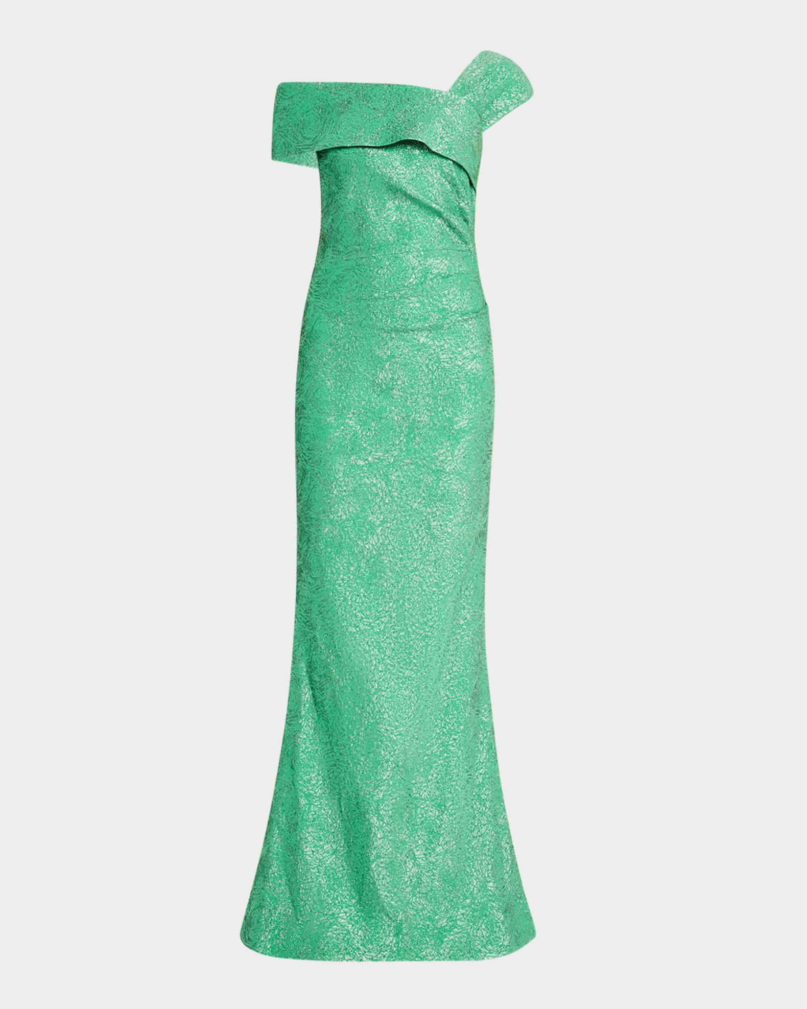 One-Shoulder Metallic Stretch Jacquard Gown 0